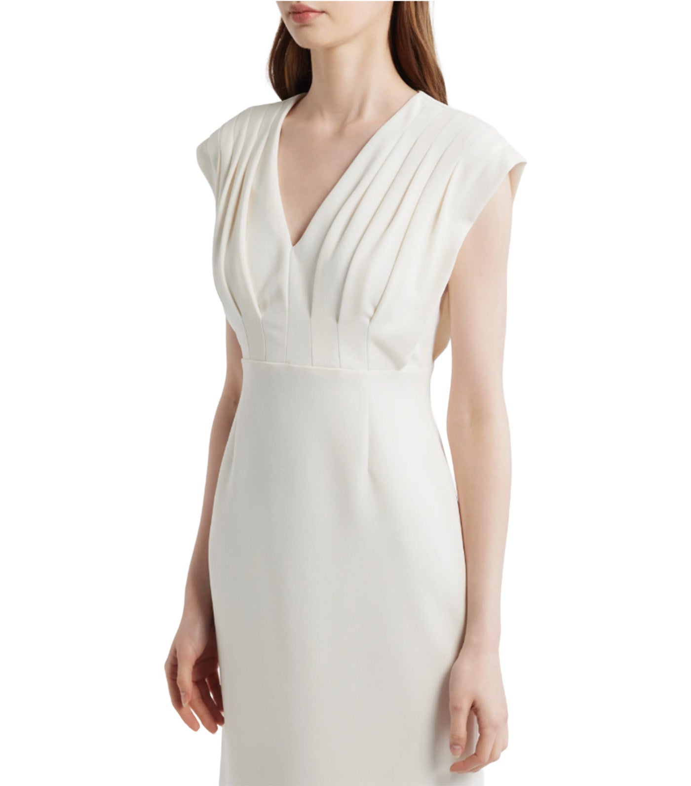 Anne Klein Pleated Bodice Sheath Dress White
