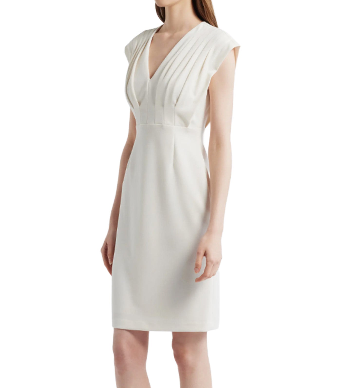 Anne Klein Pleated Bodice Sheath Dress White