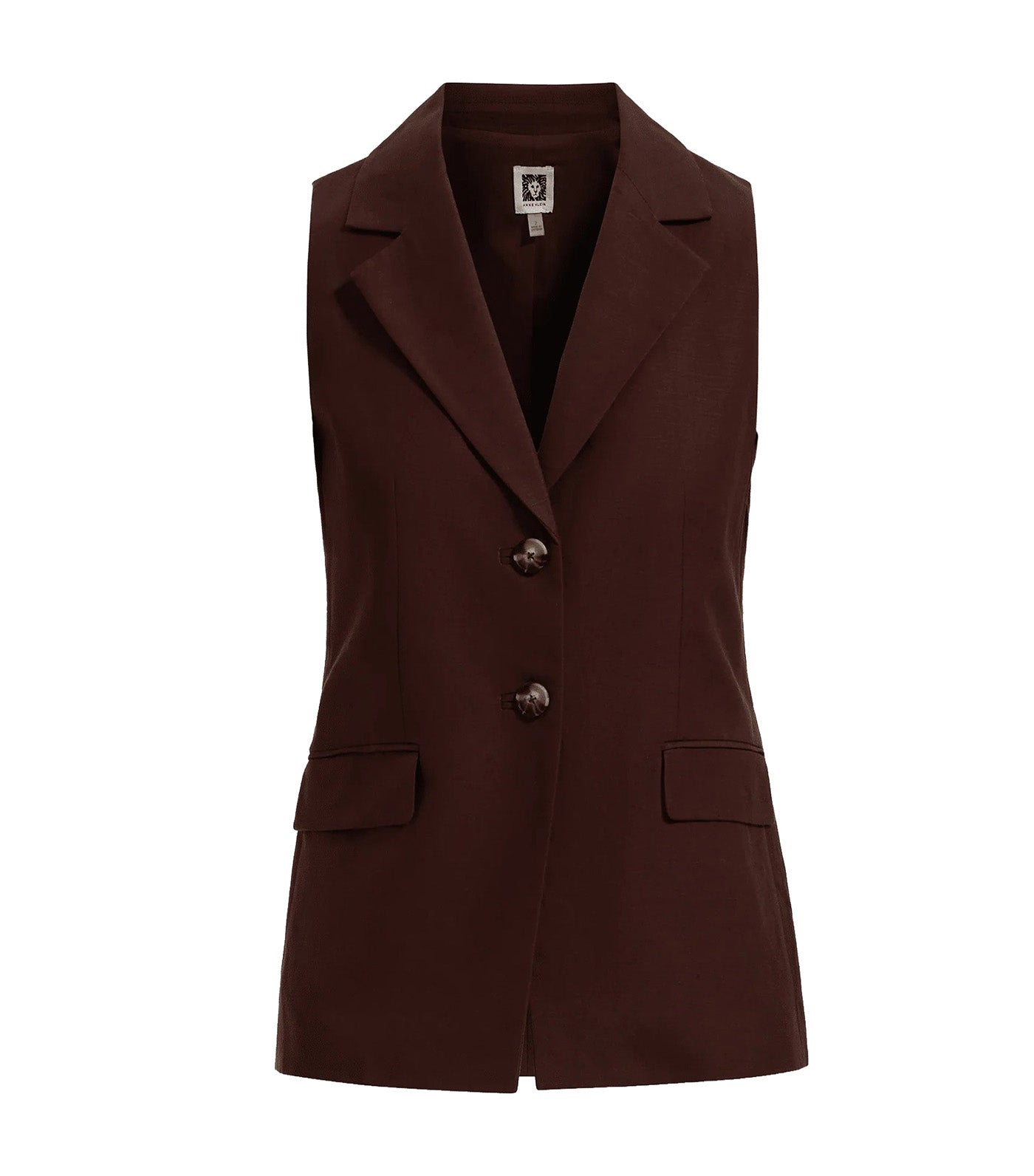 Two-Button Notch Collar Vest With Flap Pockets Dark Brown