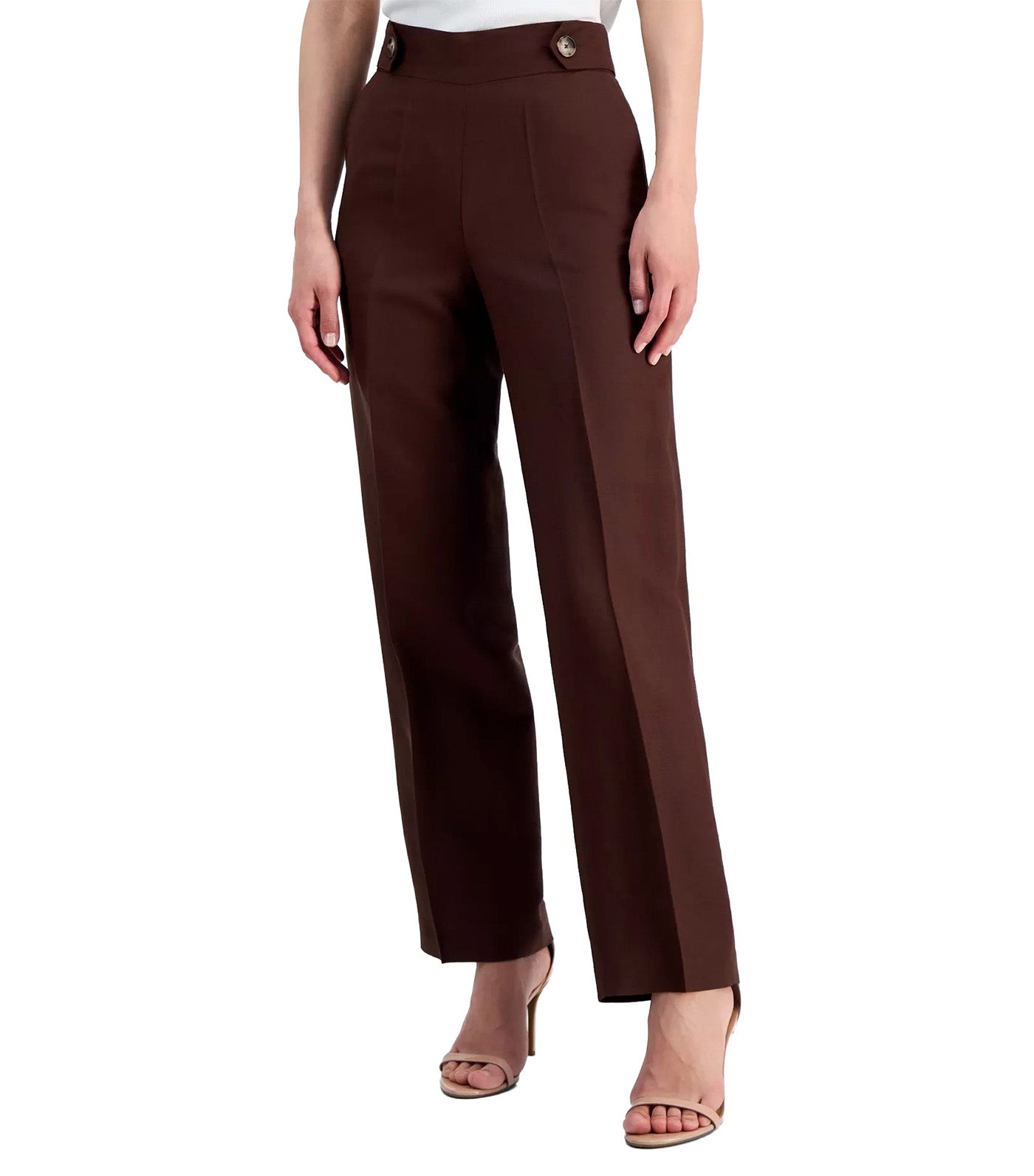 Linen-Blend Pull On Wide-Leg Pants Dark Brown
