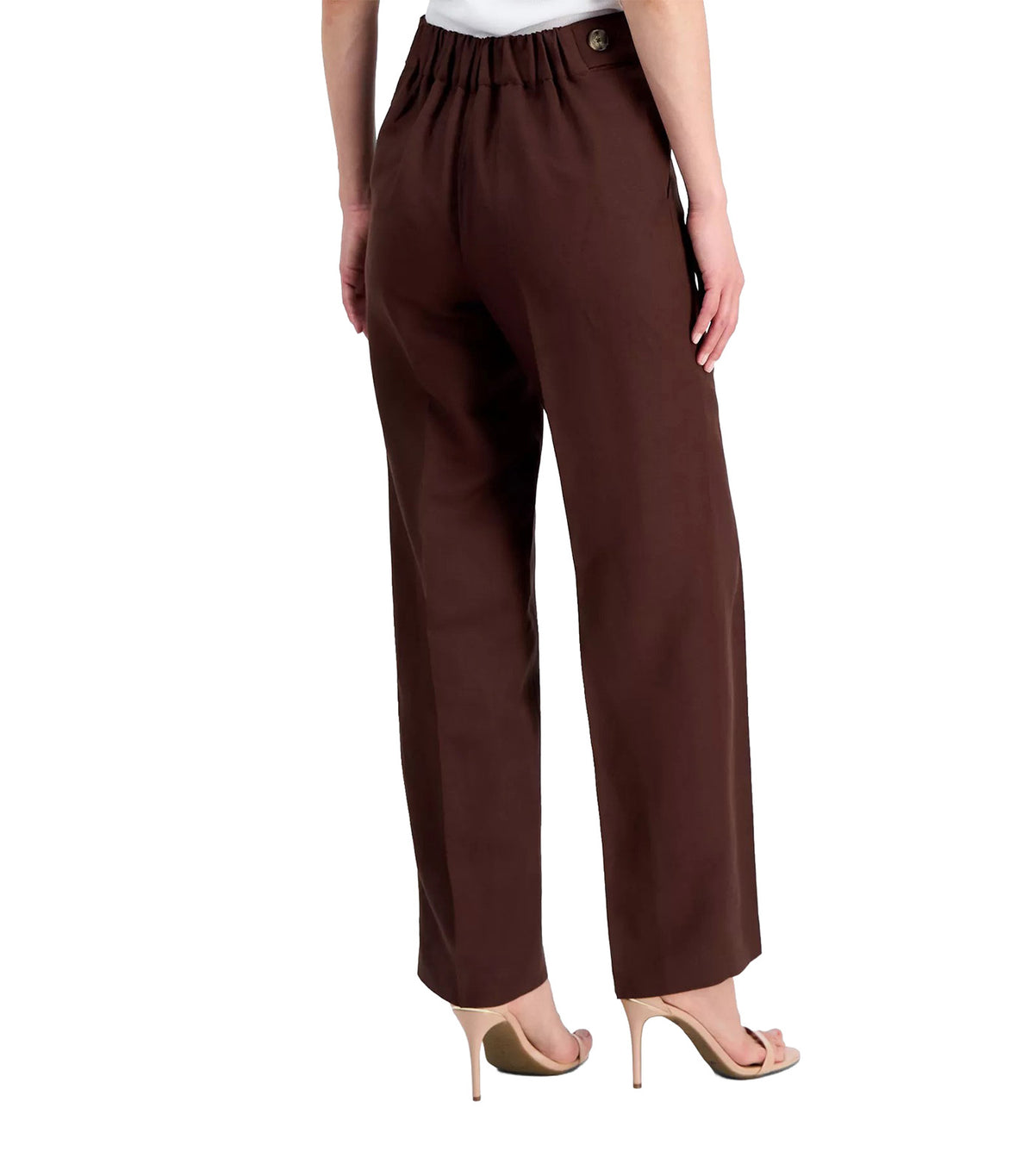 Linen-Blend Pull On Wide-Leg Pants Dark Brown