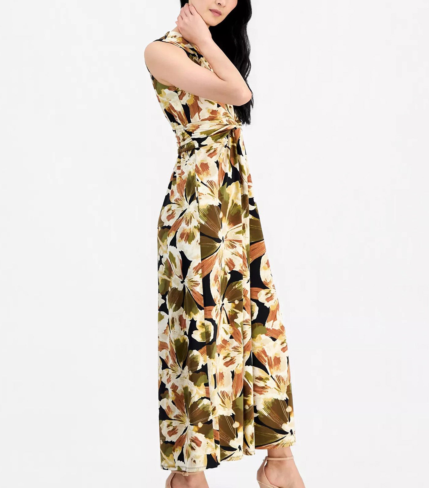Twist-Front Sleeveless Maxi Dress Black Multi
