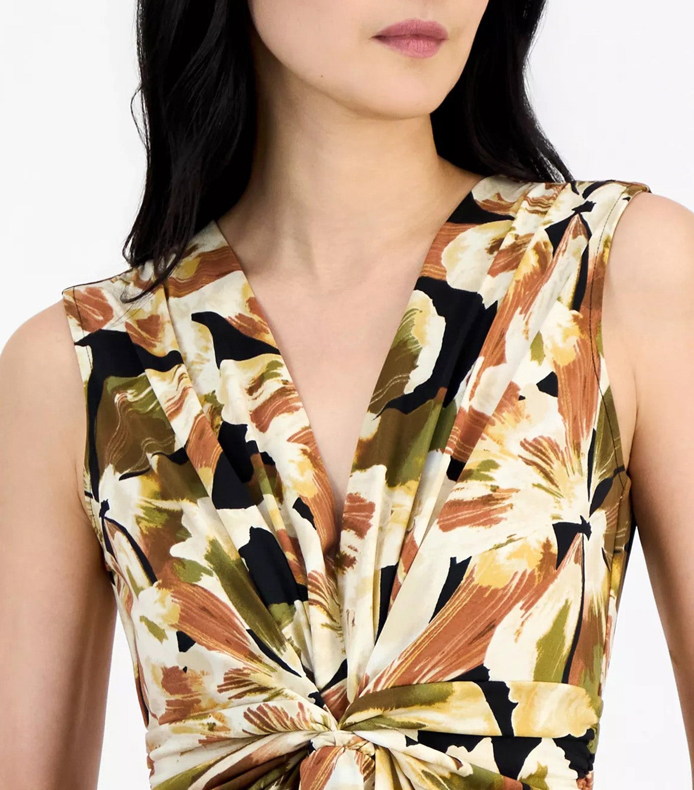 Twist-Front Sleeveless Maxi Dress Black Multi