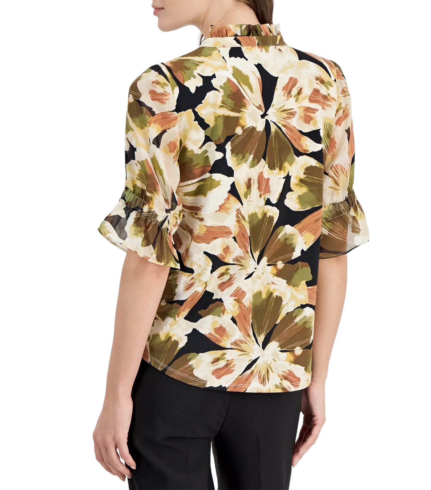 Women's Printed Tie-Front 3/4-Sleeve Blouse Black Multi