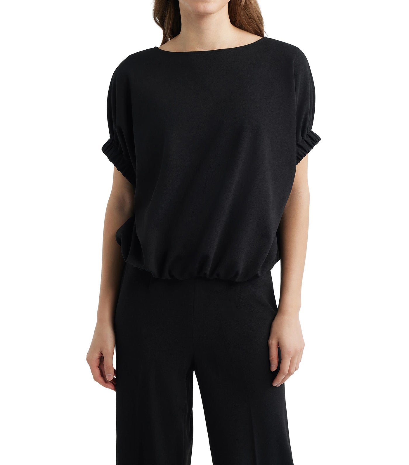 Boat Neck Dolman Sleeve Top Black