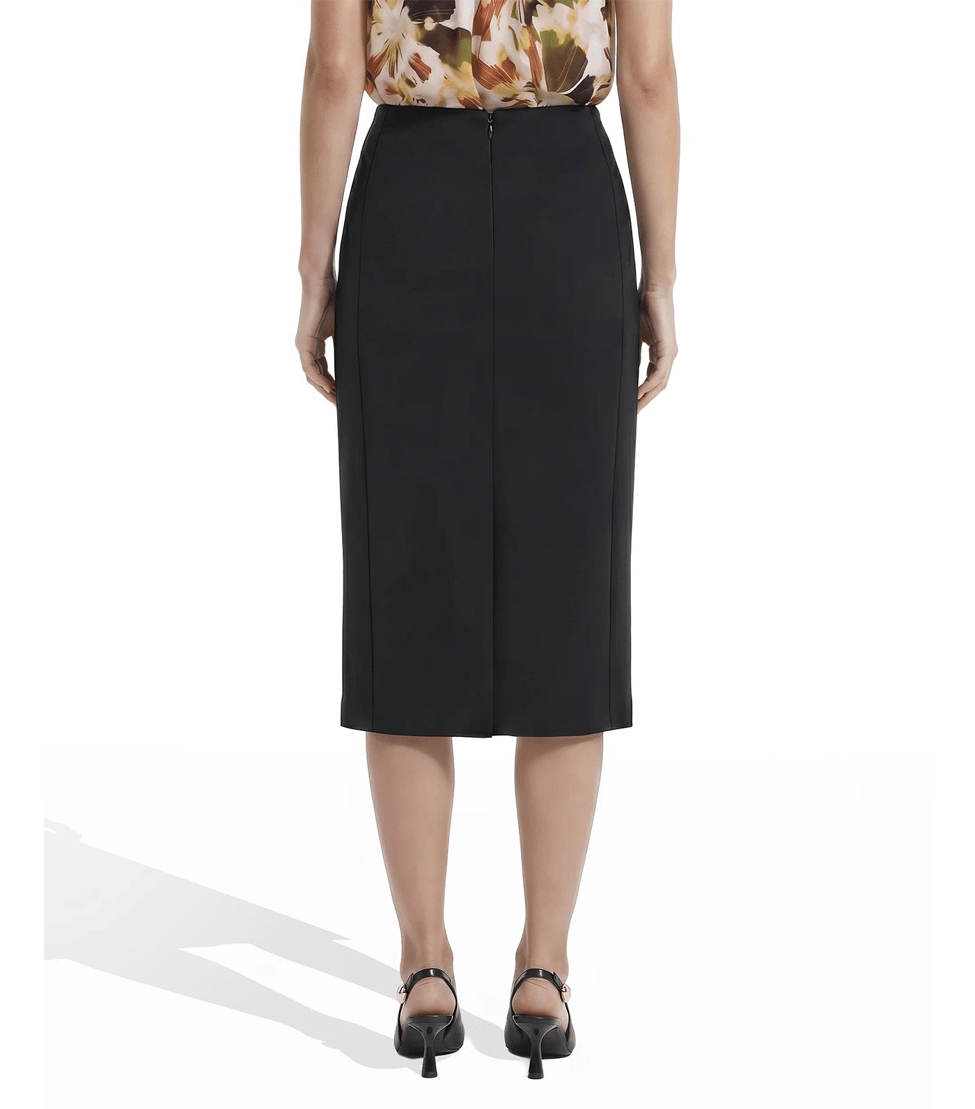 Pull-On Pencil Skirt with Front Slit Black