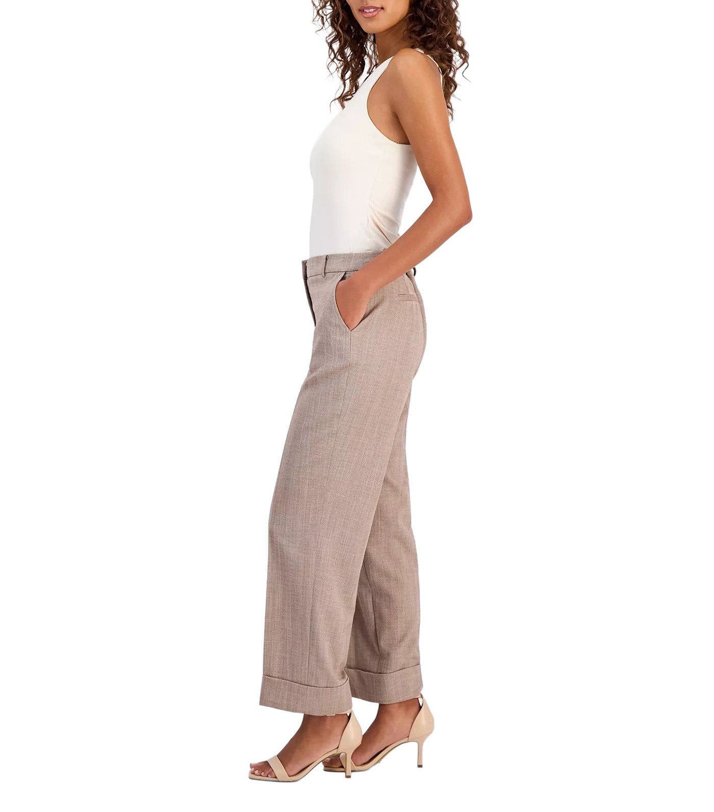 Women's High Rise Cuffed Straight-Leg Pants Brown
