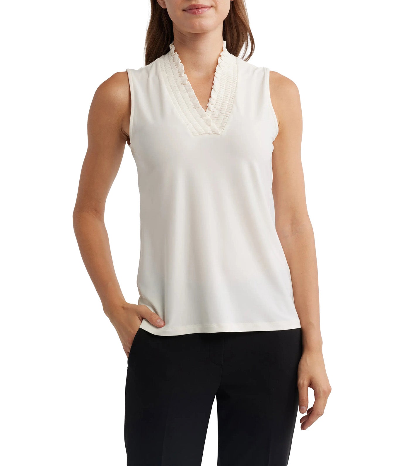 Smocked Neck Tank White