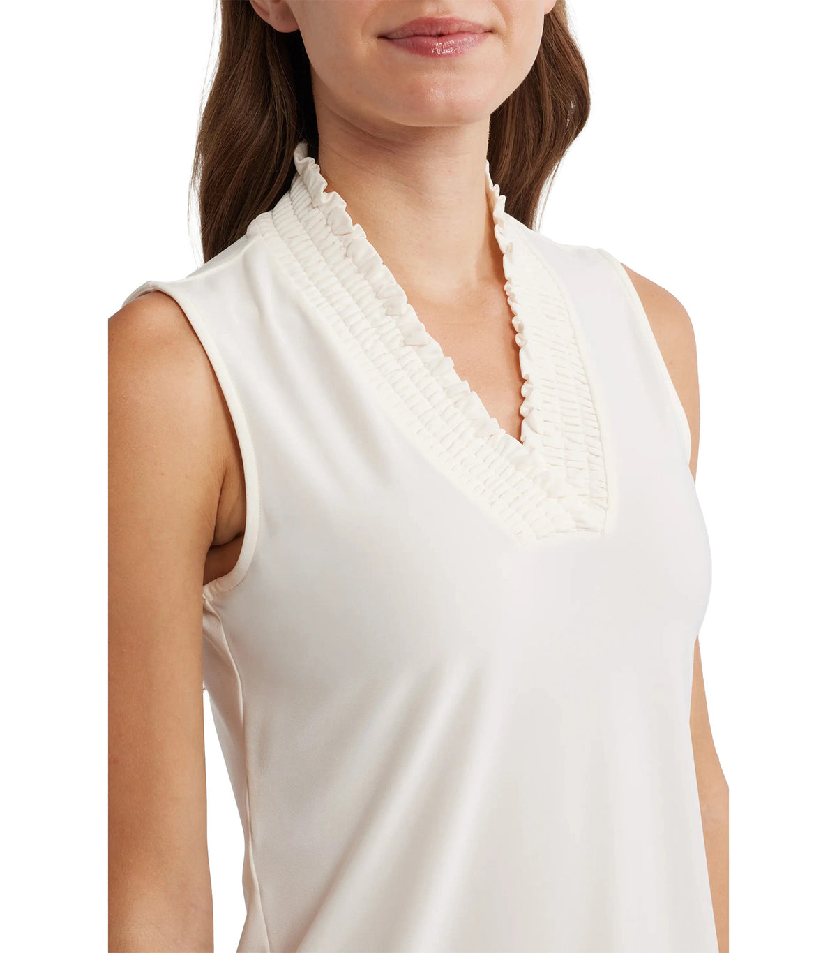 Smocked Neck Tank White