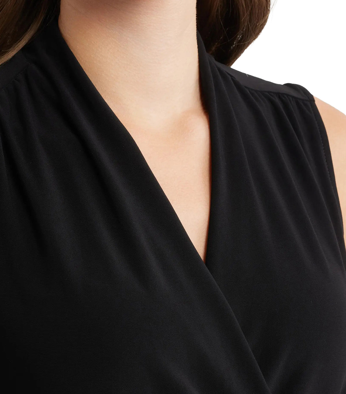Ruched Faux Wrap Top Black