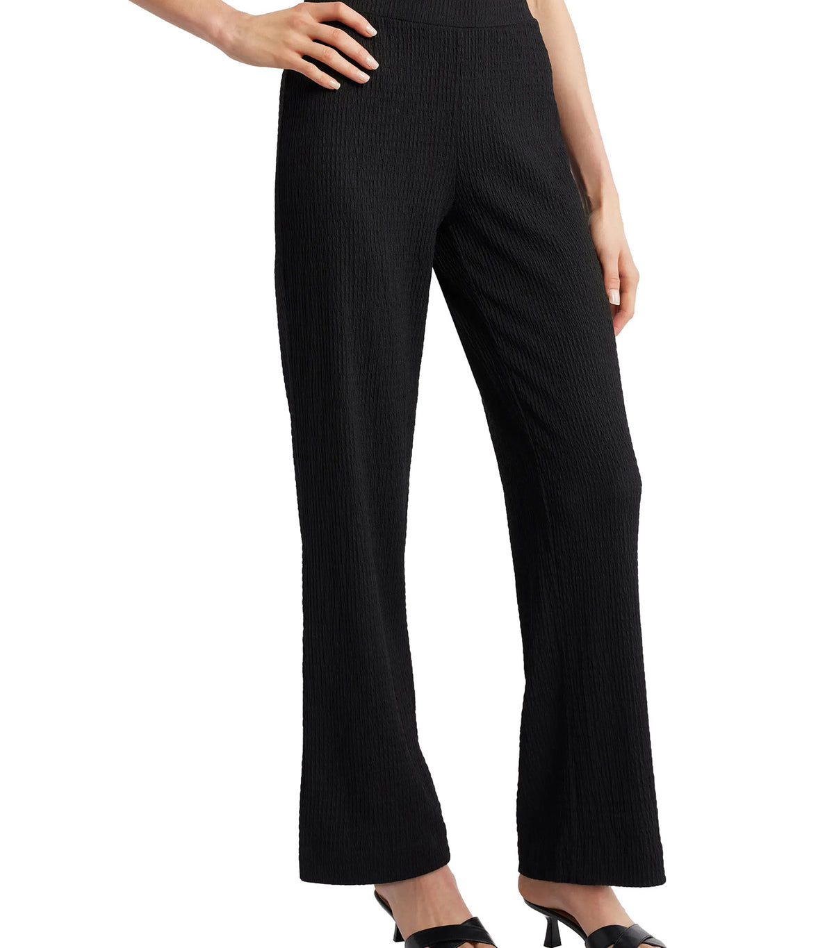 Textured Pull-On Wide Leg Trousers Black