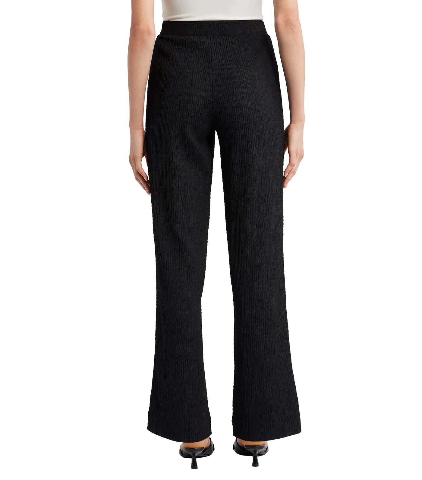 Textured Pull-On Wide Leg Trousers Black