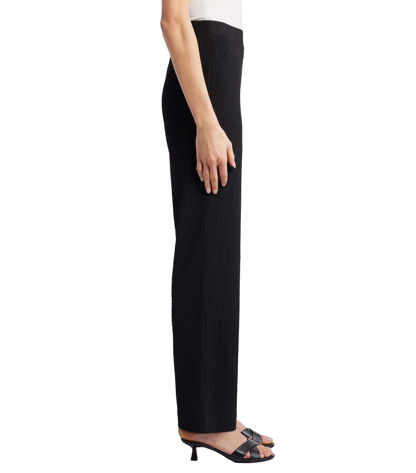 Textured Pull-On Wide Leg Trousers Black