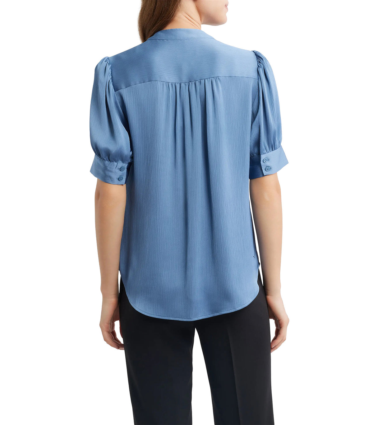 Puff Sleeve Hidden Button Top Blue