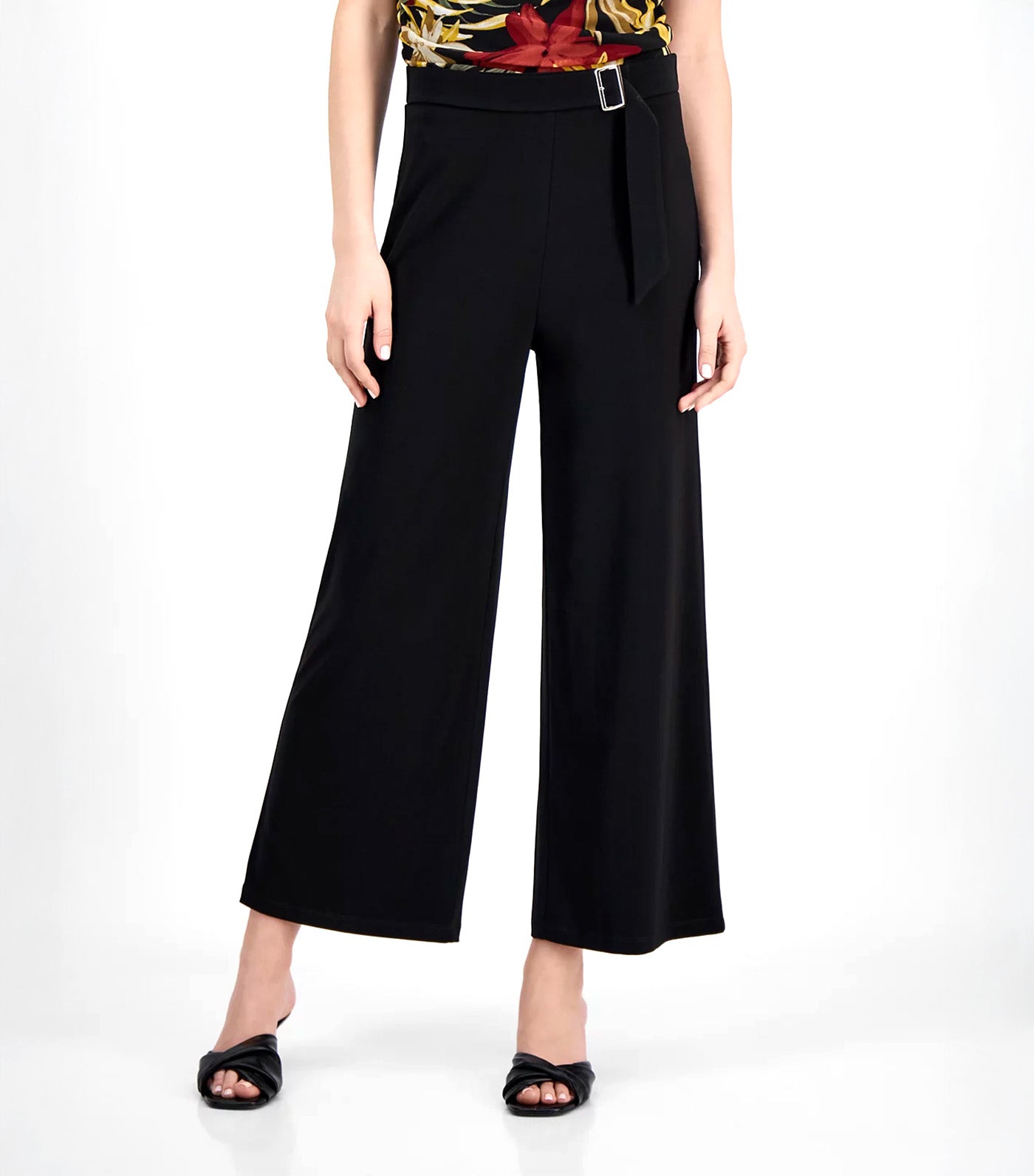 Women's Solid Cropped Pull-On Palazzo Pants Black
