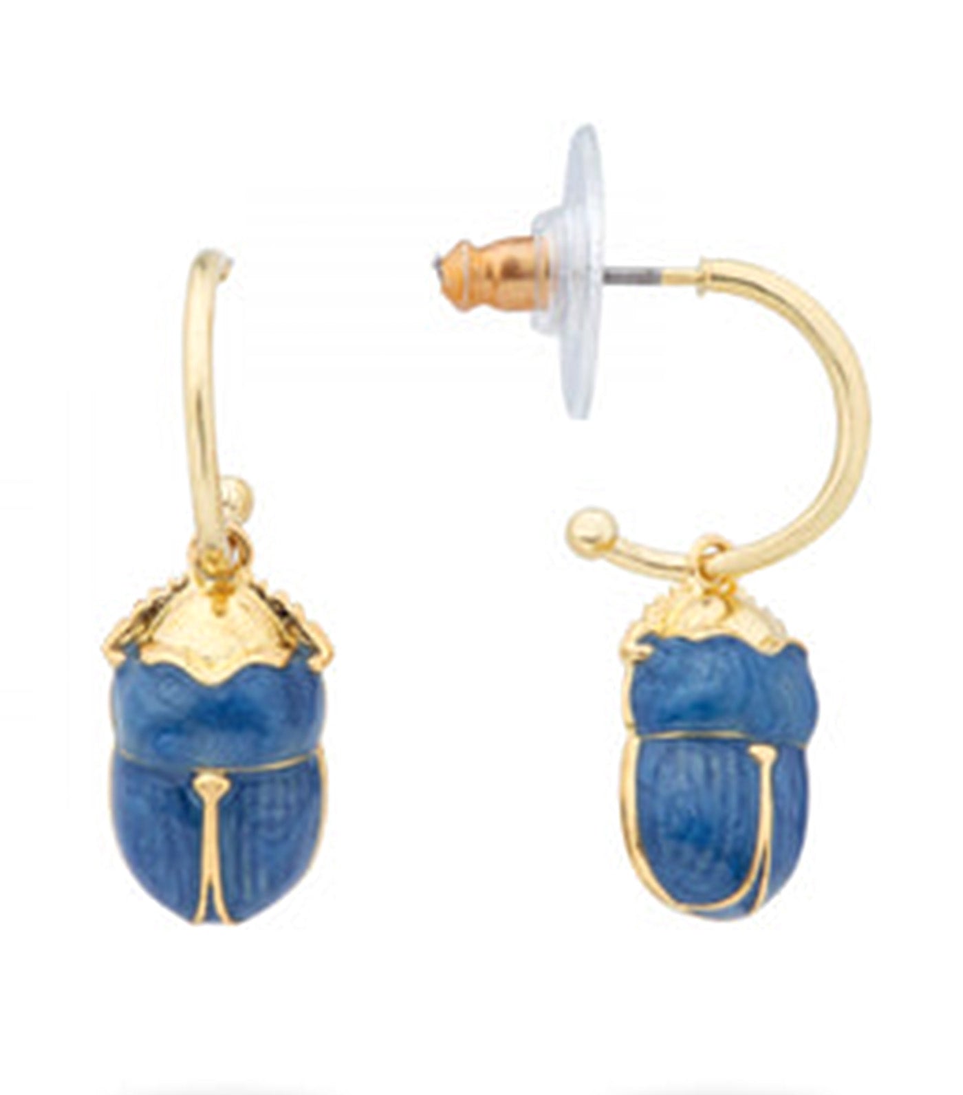 Blue Scarab Beetle Hoop Earrings
