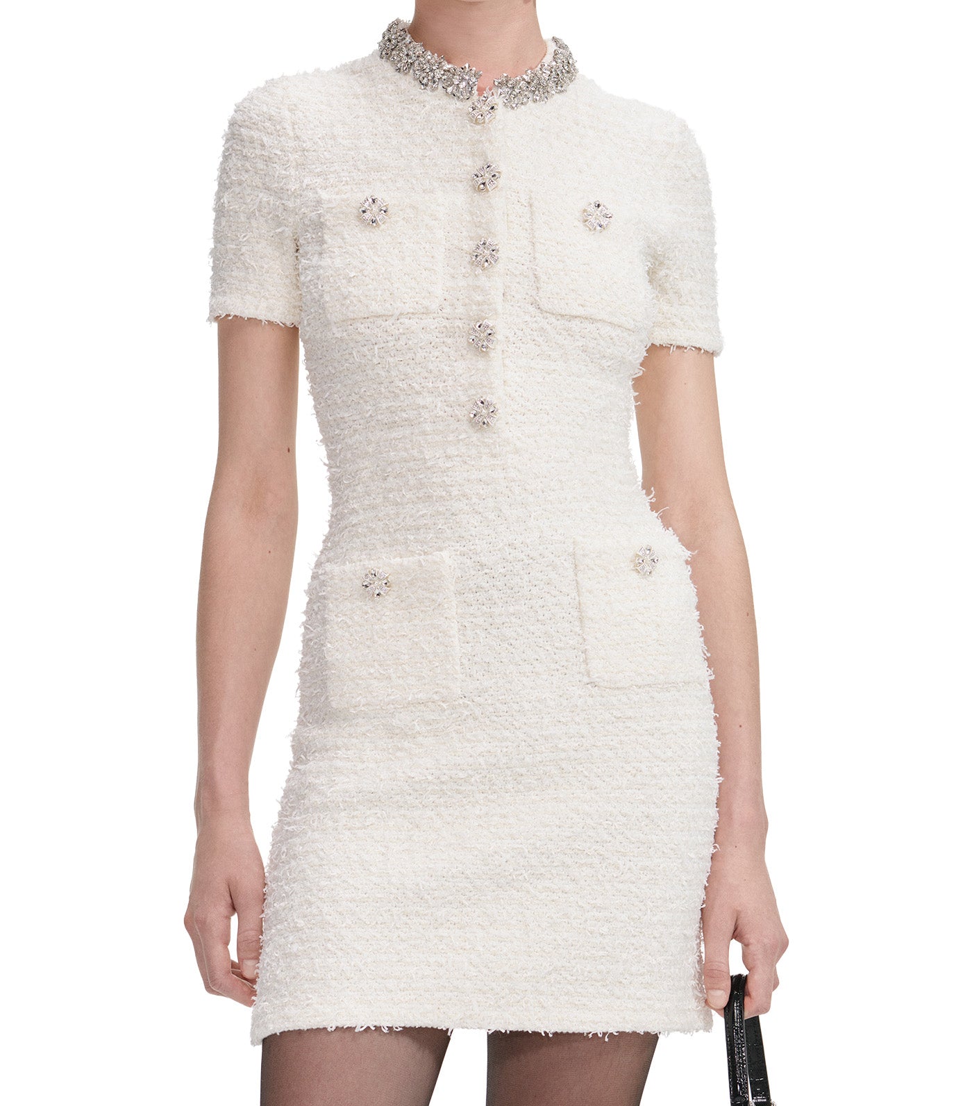 Textured Knit Mini Dress Cream