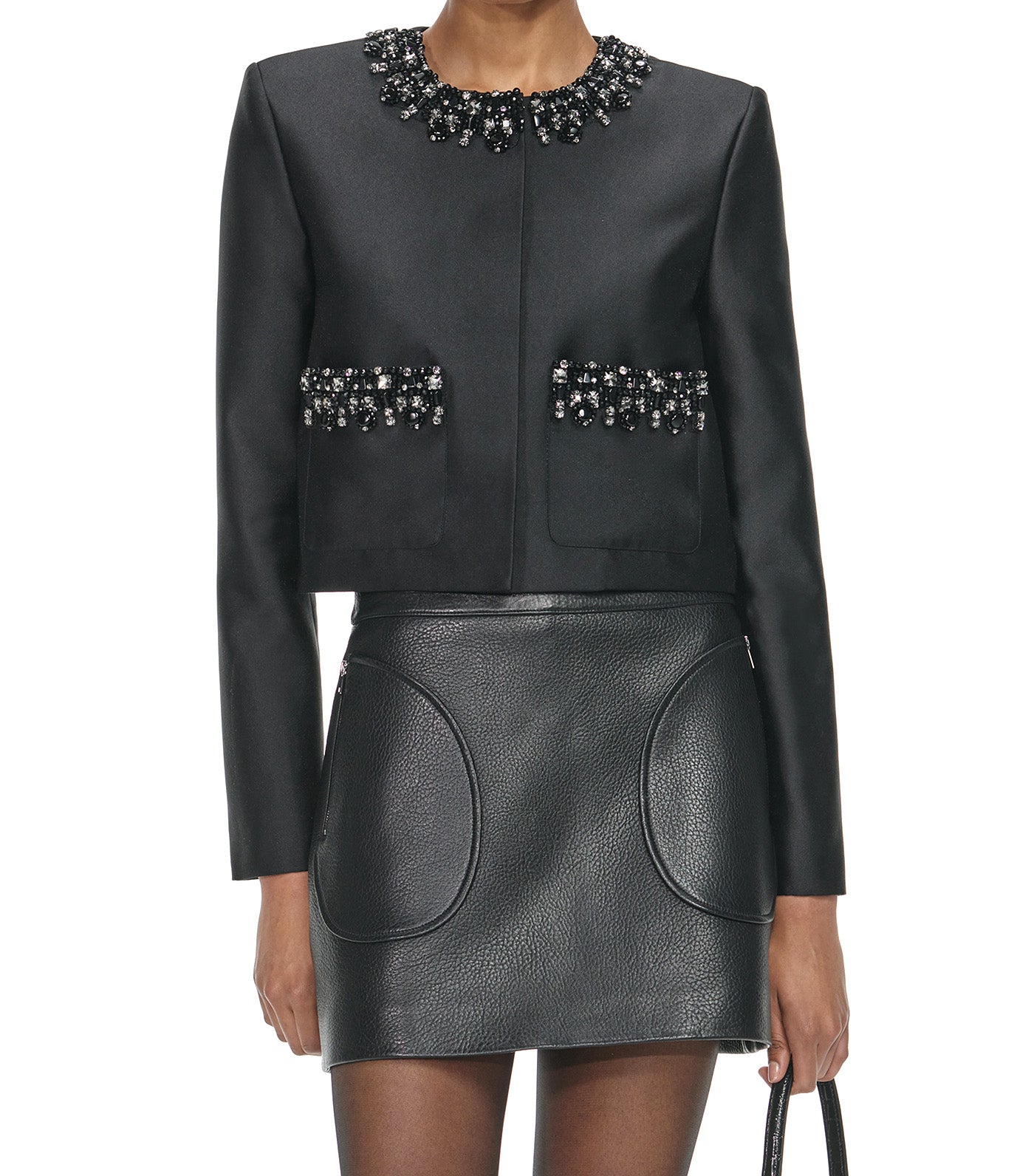 Self-Portrait Taffeta Embellished Trim Jacket Black