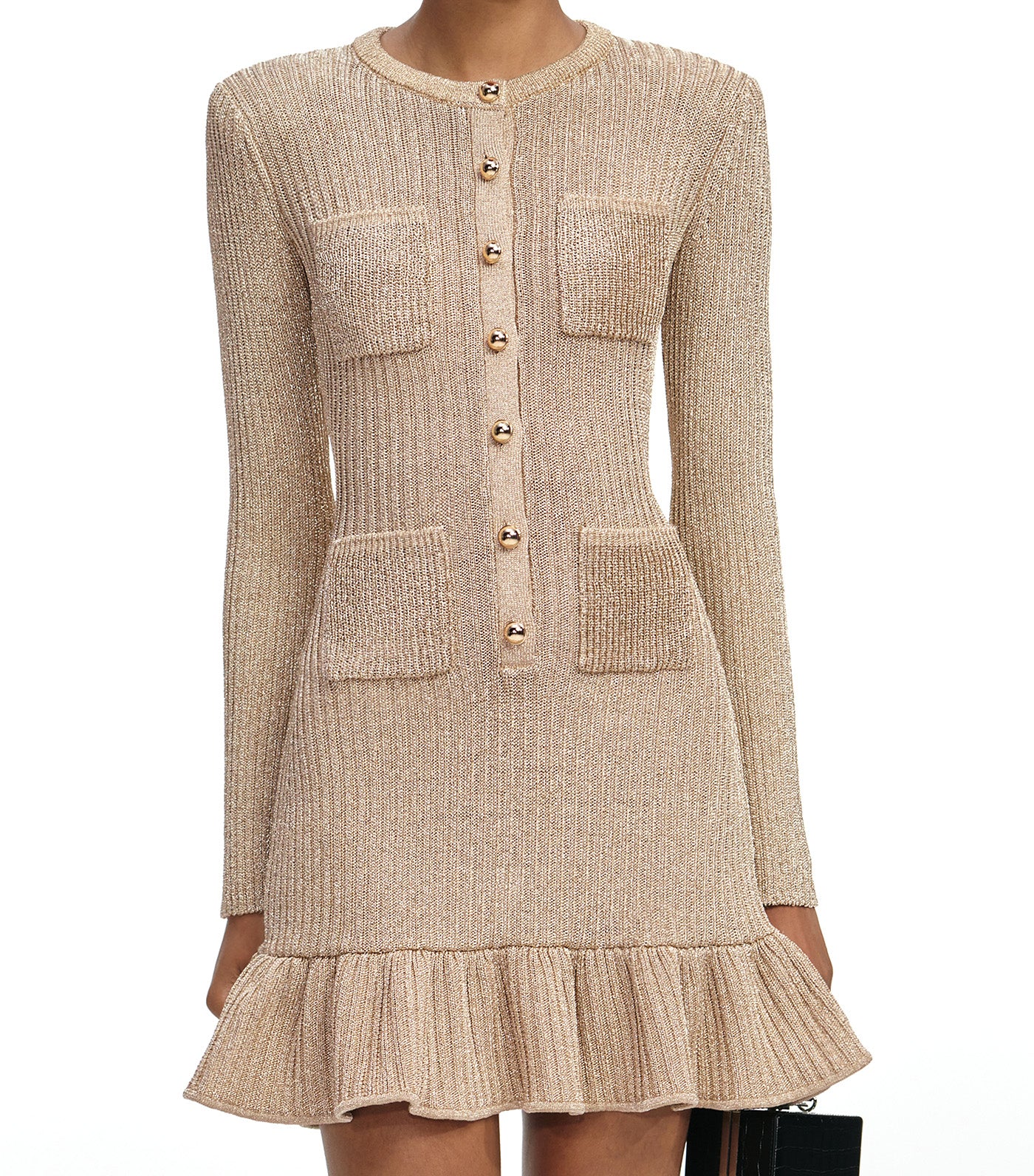 Self-Portrait Lurex Knit Mini Dress Gold
