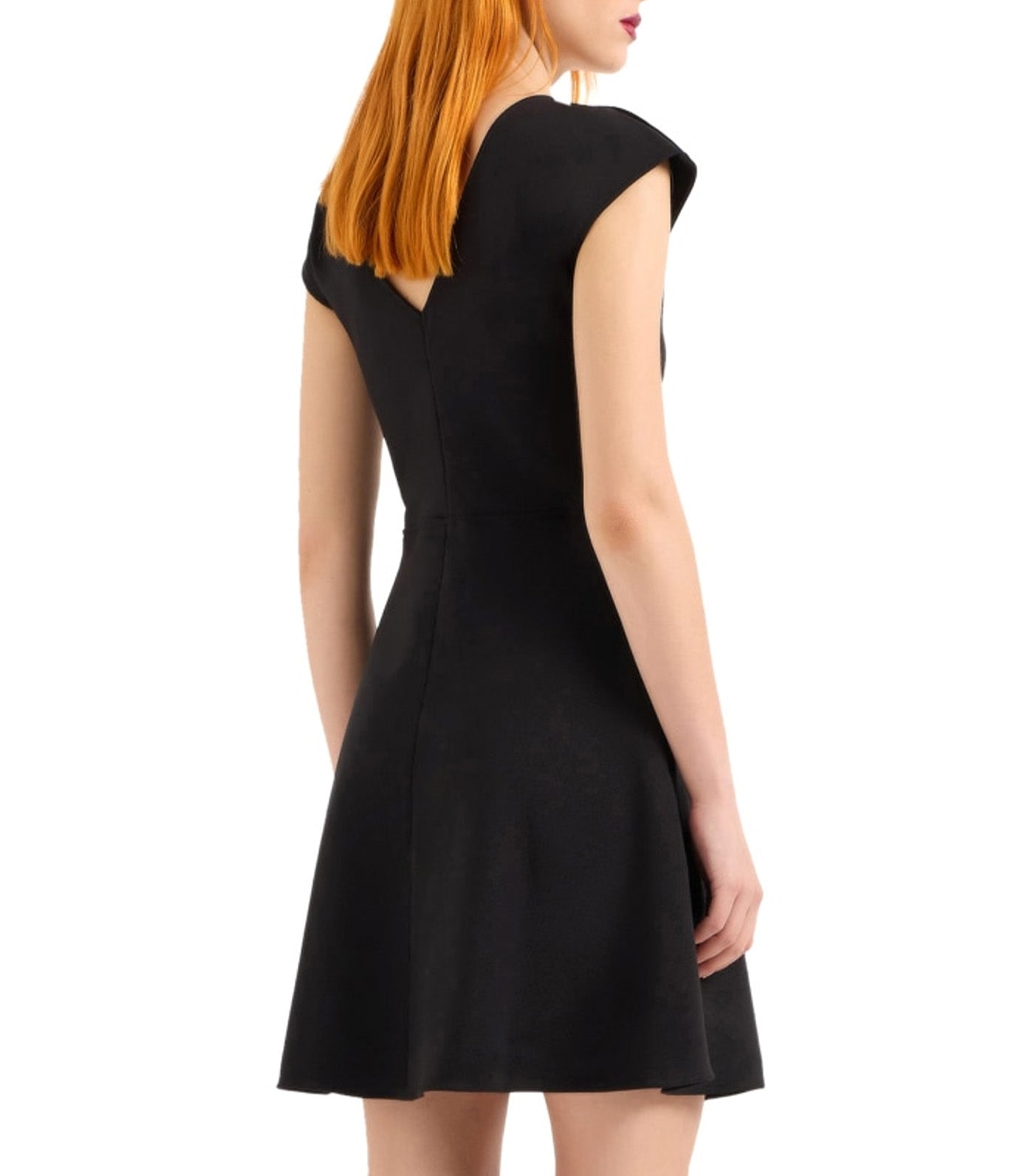 V-Neck Cap Sleeve A-Line Dress Black