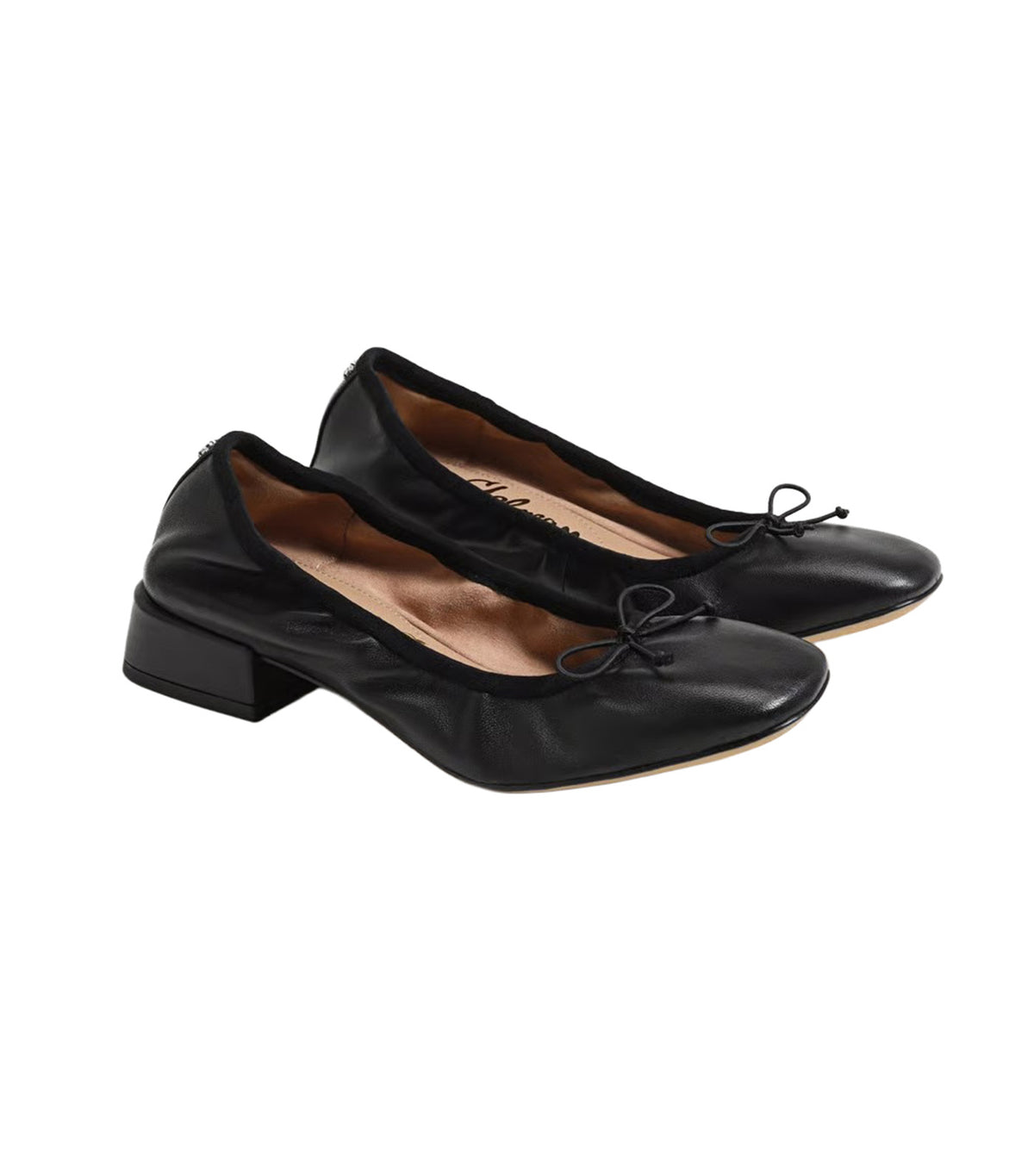 Belle Block Heel Ballet Flat Black Leather