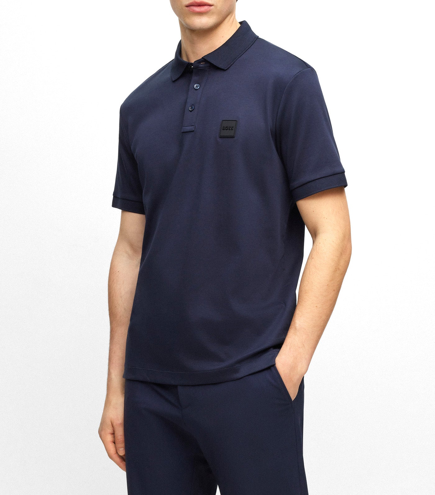Cotton-Jersey Polo Shirt with Logo Badge - Dark Blue