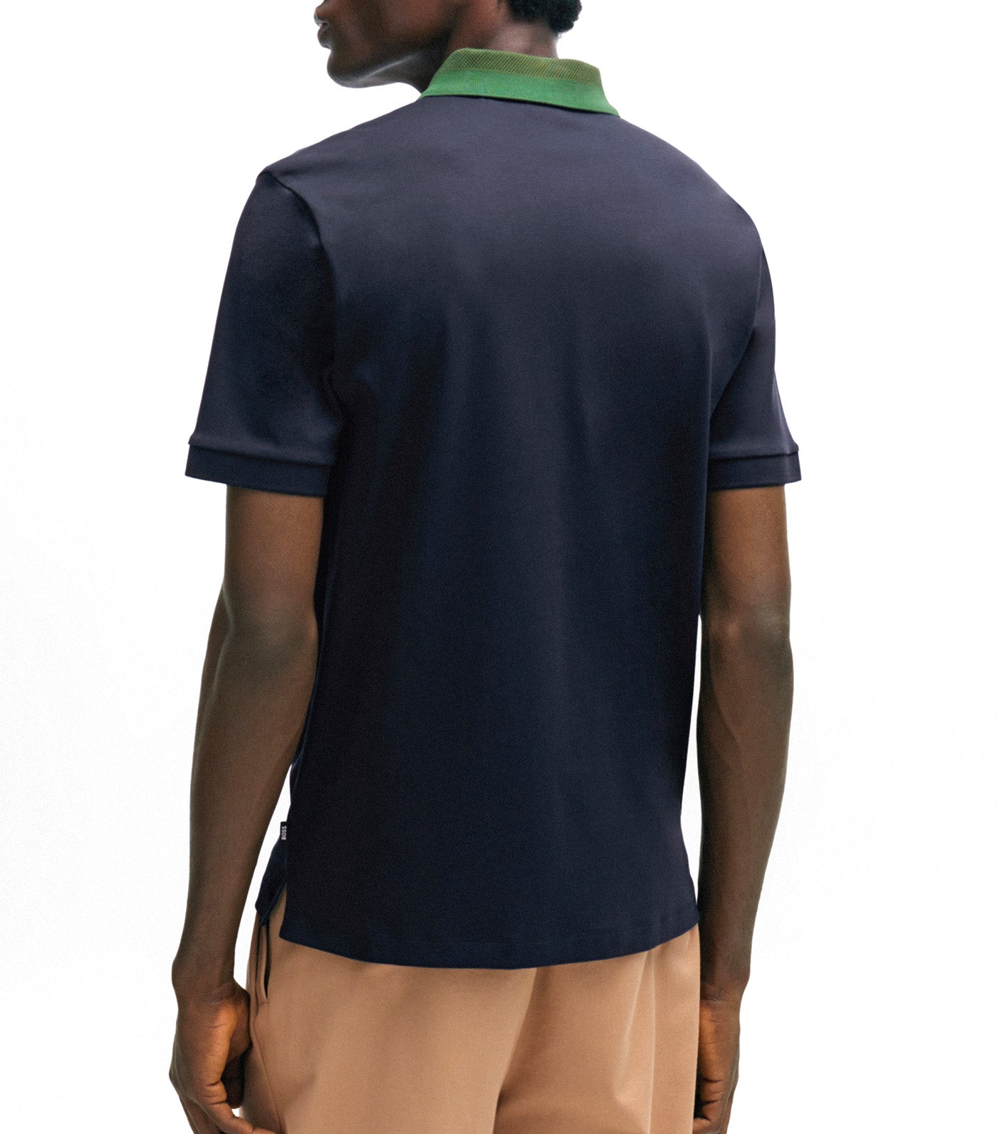 Interlock-Cotton Polo Shirt with Color-Blocked Collar Blue