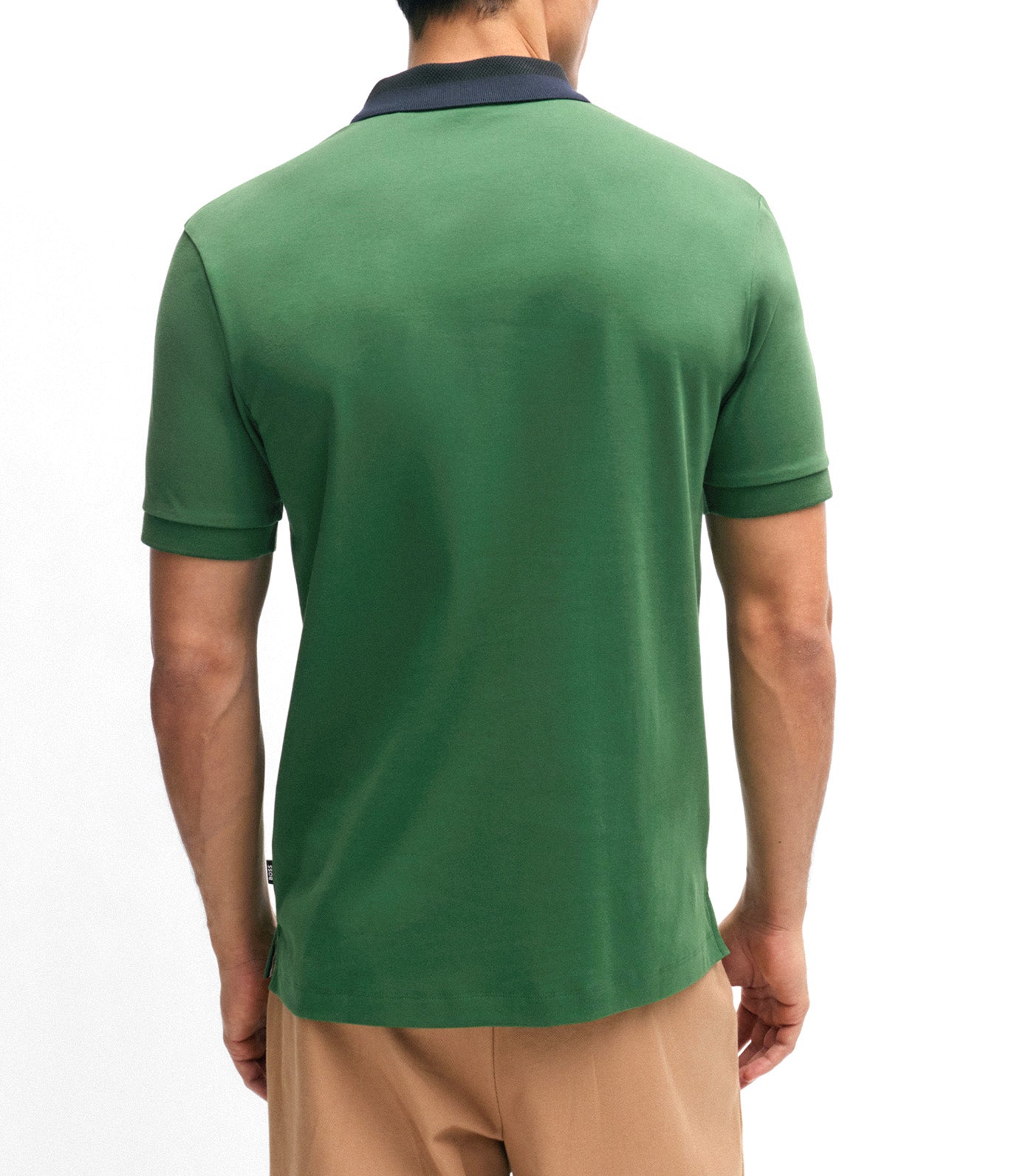 Interlock-Cotton Polo Shirt with Color-Blocked Collar Green