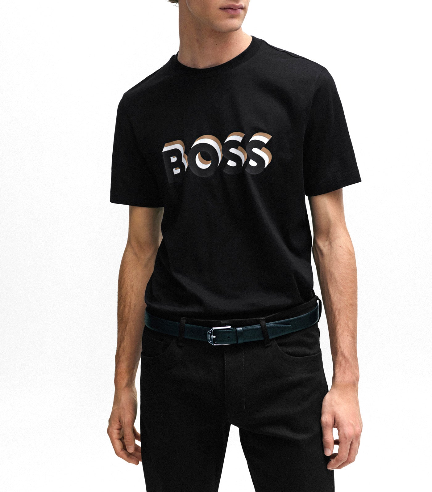 Cotton-Jersey T-Shirt with Logo in Signature Colors Black