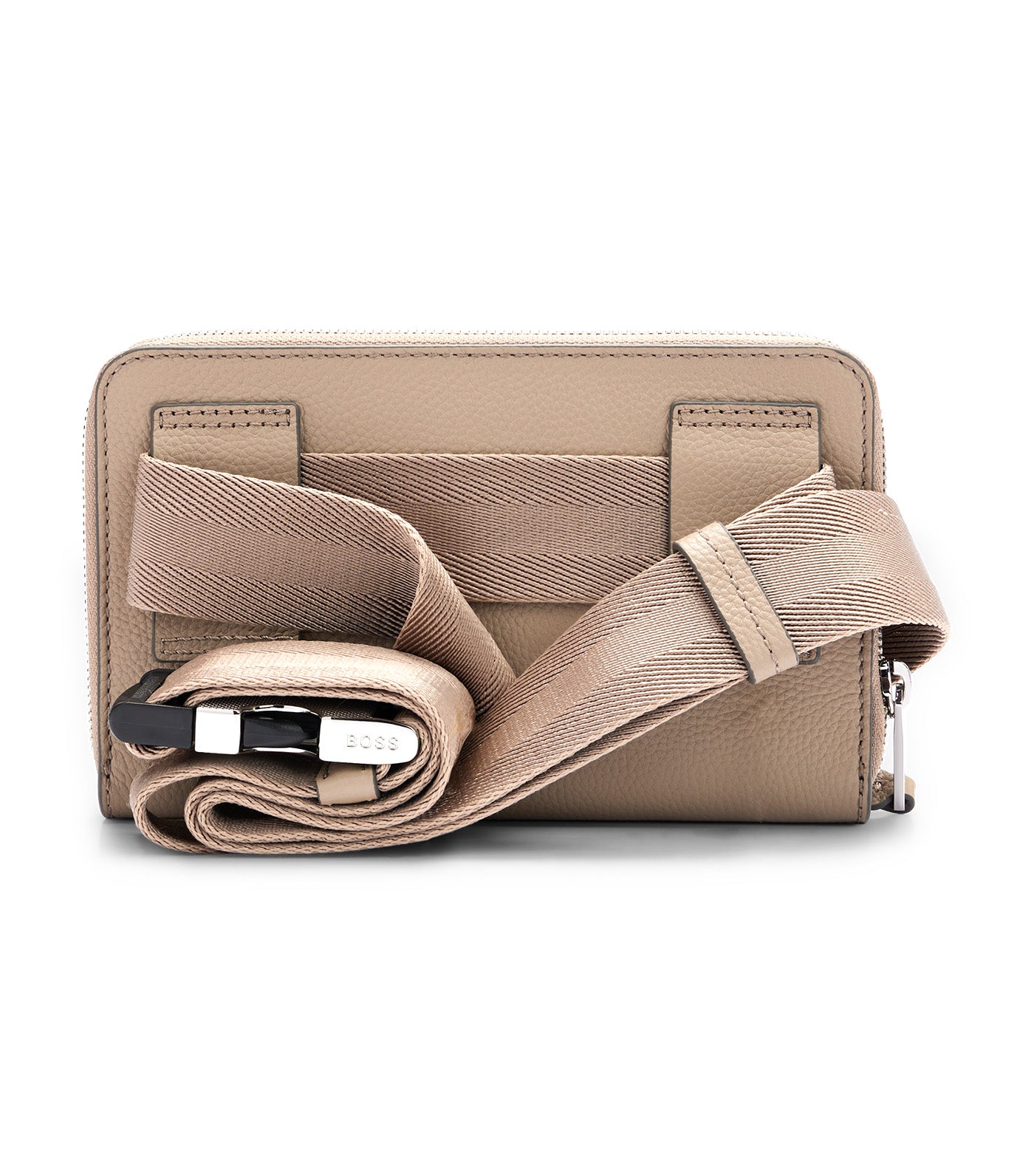 Crossbody Bag in Grained Leather with Logo Lettering - Beige