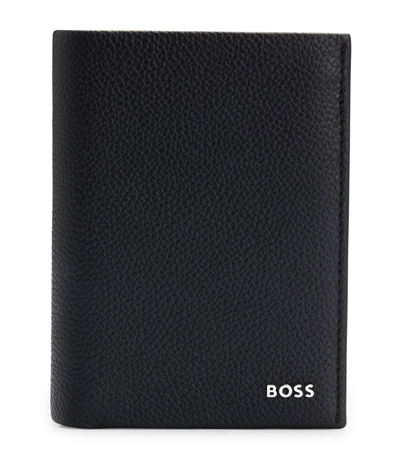 Grained-Leather Card Holder with Polished-Silver Logo Lettering Black