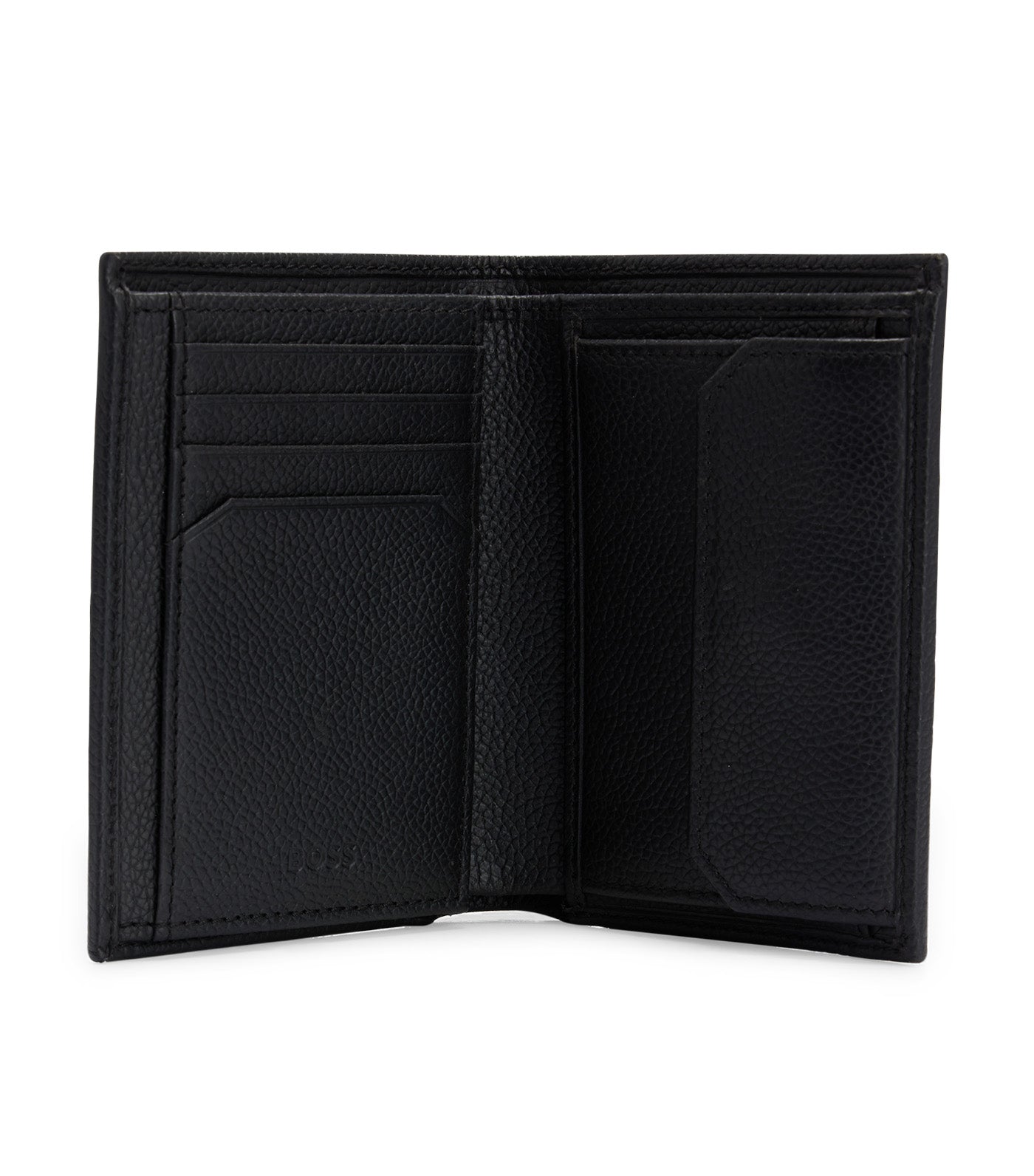 Grained-Leather Card Holder with Polished-Silver Logo Lettering Black