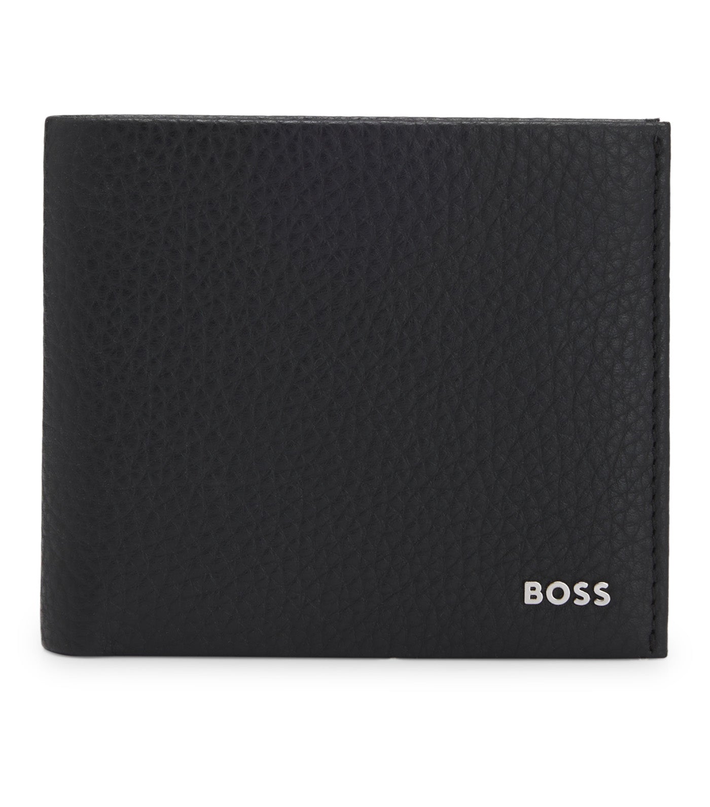 Grained-Leather Wallet with Logo Lettering Black