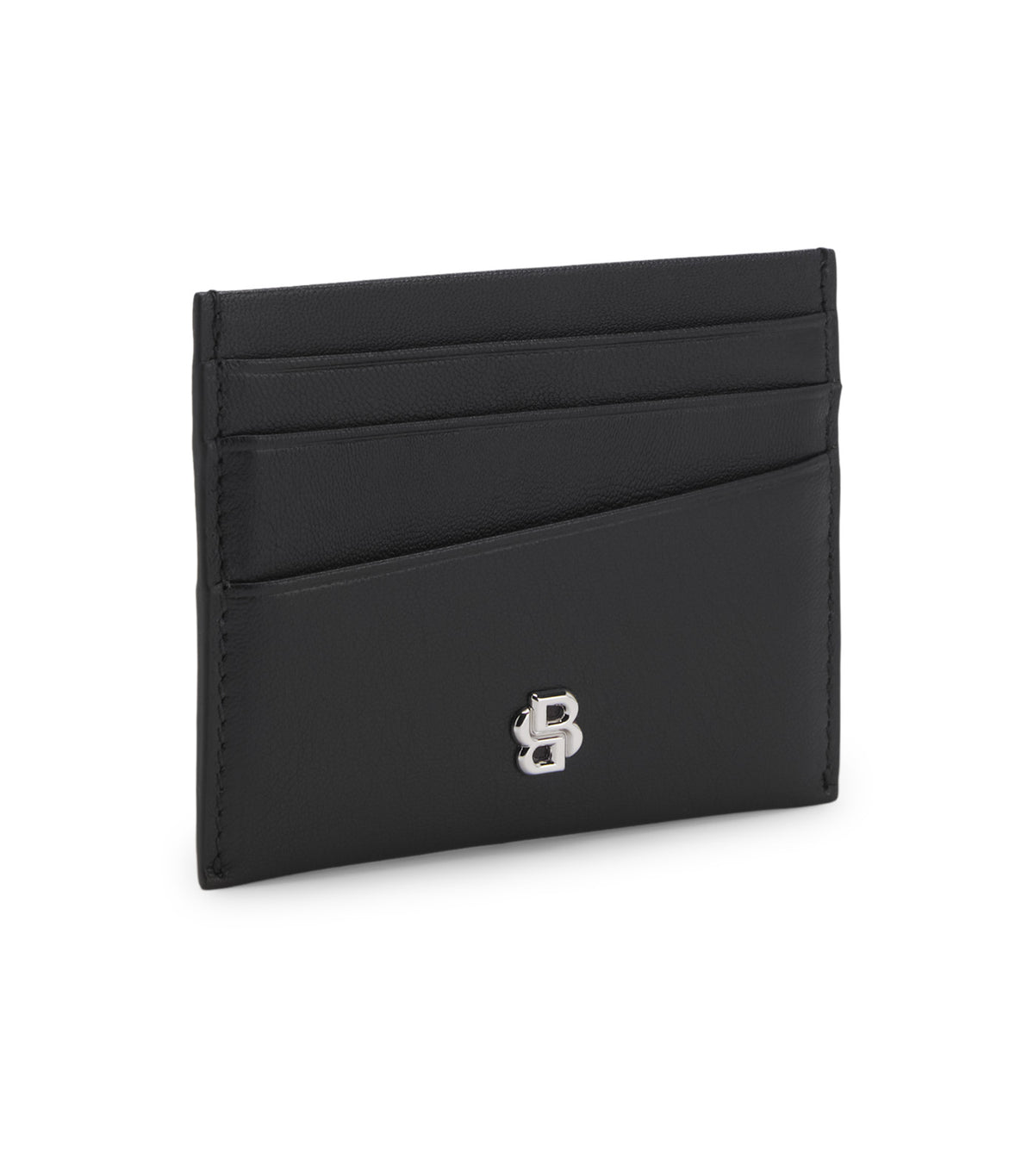 Leather Card Holder with Double B Monogram Black