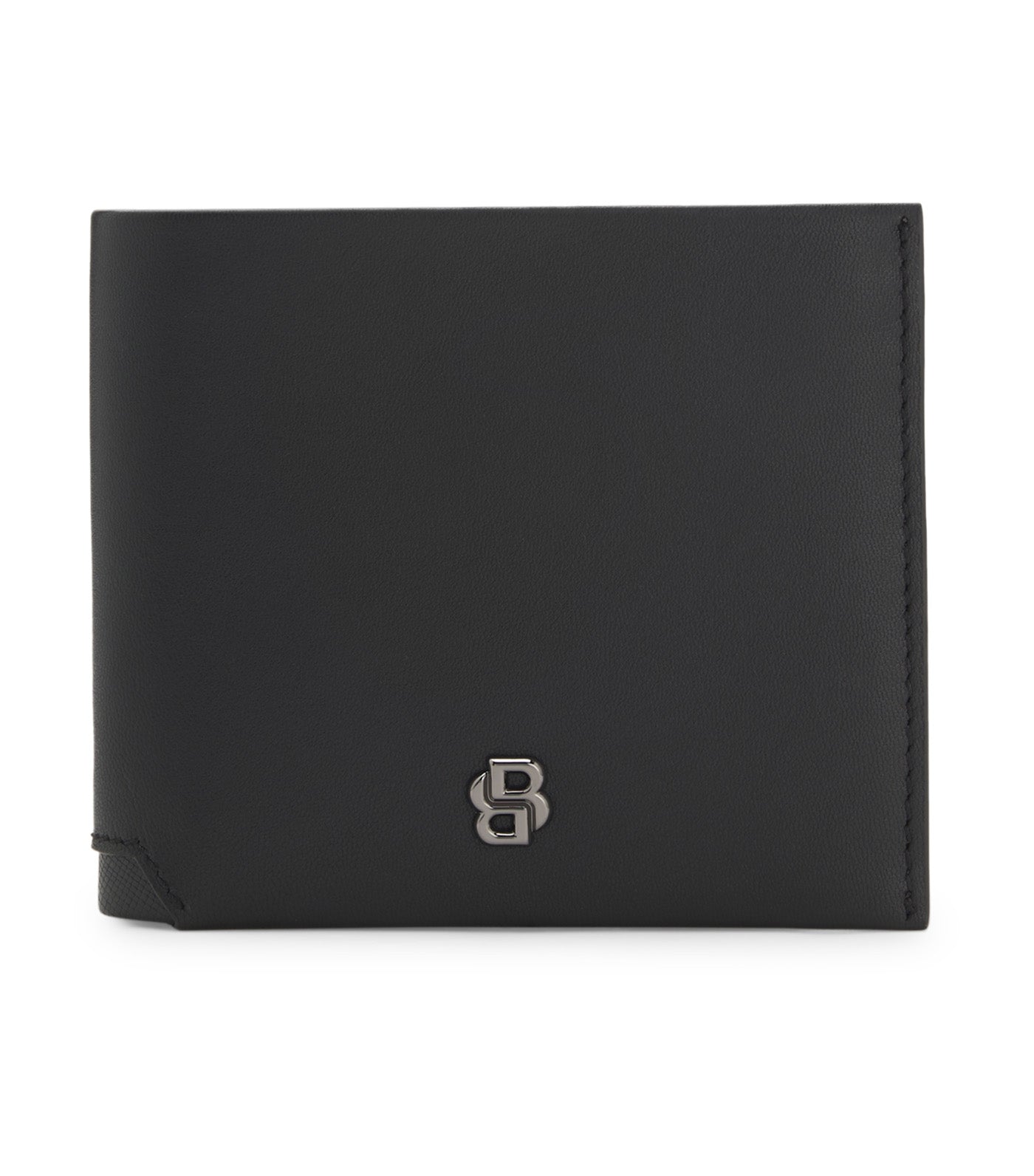 Matt Leather Wallet with Refined Logo Plaque Black
