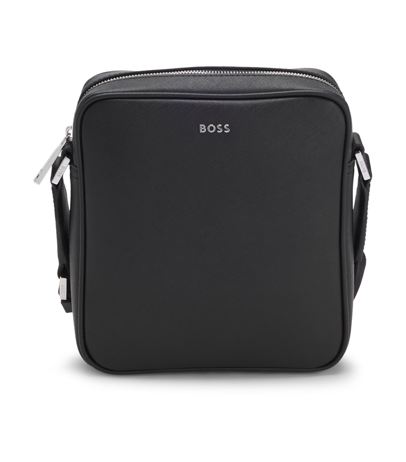 Reporter Bag with Silver-Tone Logo Lettering Black