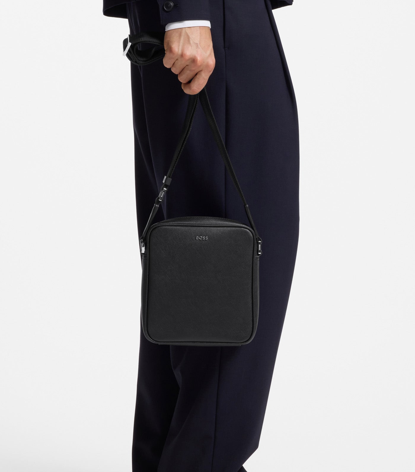 Reporter Bag with Silver-Tone Logo Lettering Black