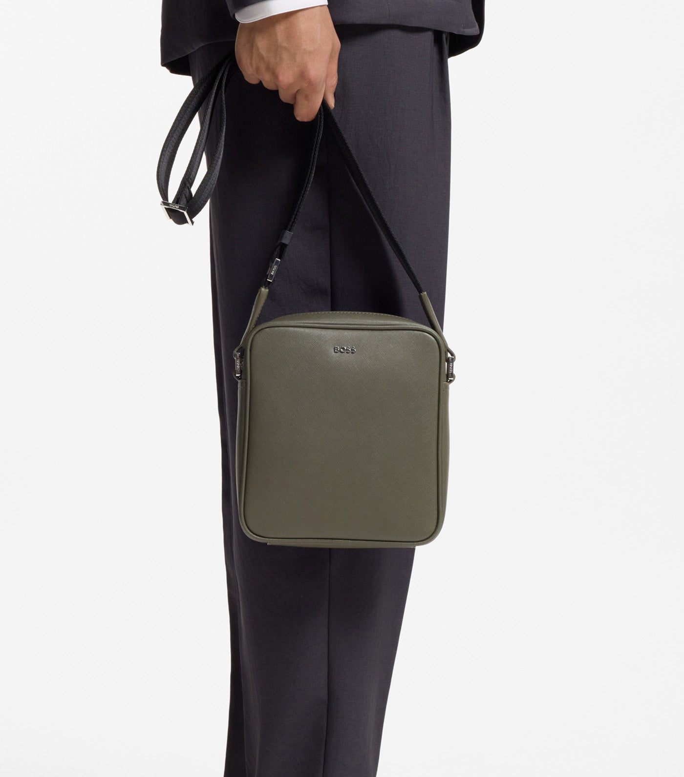Reporter Bag with Silver-Tone Logo Lettering Green
