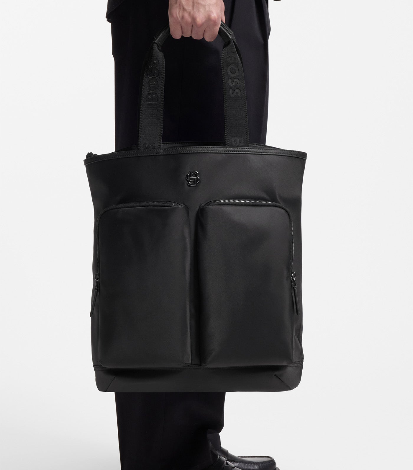 Tote Backpack with Double B Monogram Trim Black