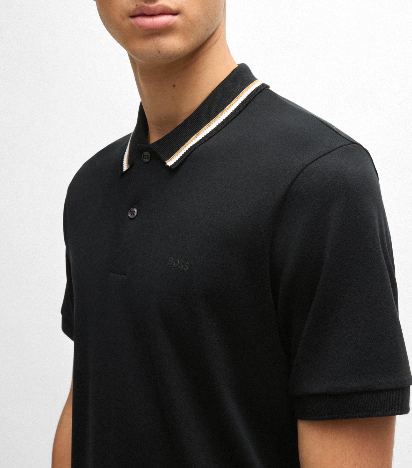 Slim-Fit Polo Shirt in Cotton with Striped Collar