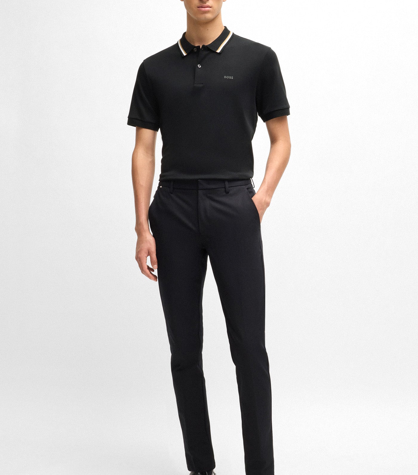 Slim-Fit Polo Shirt in Cotton with Striped Collar