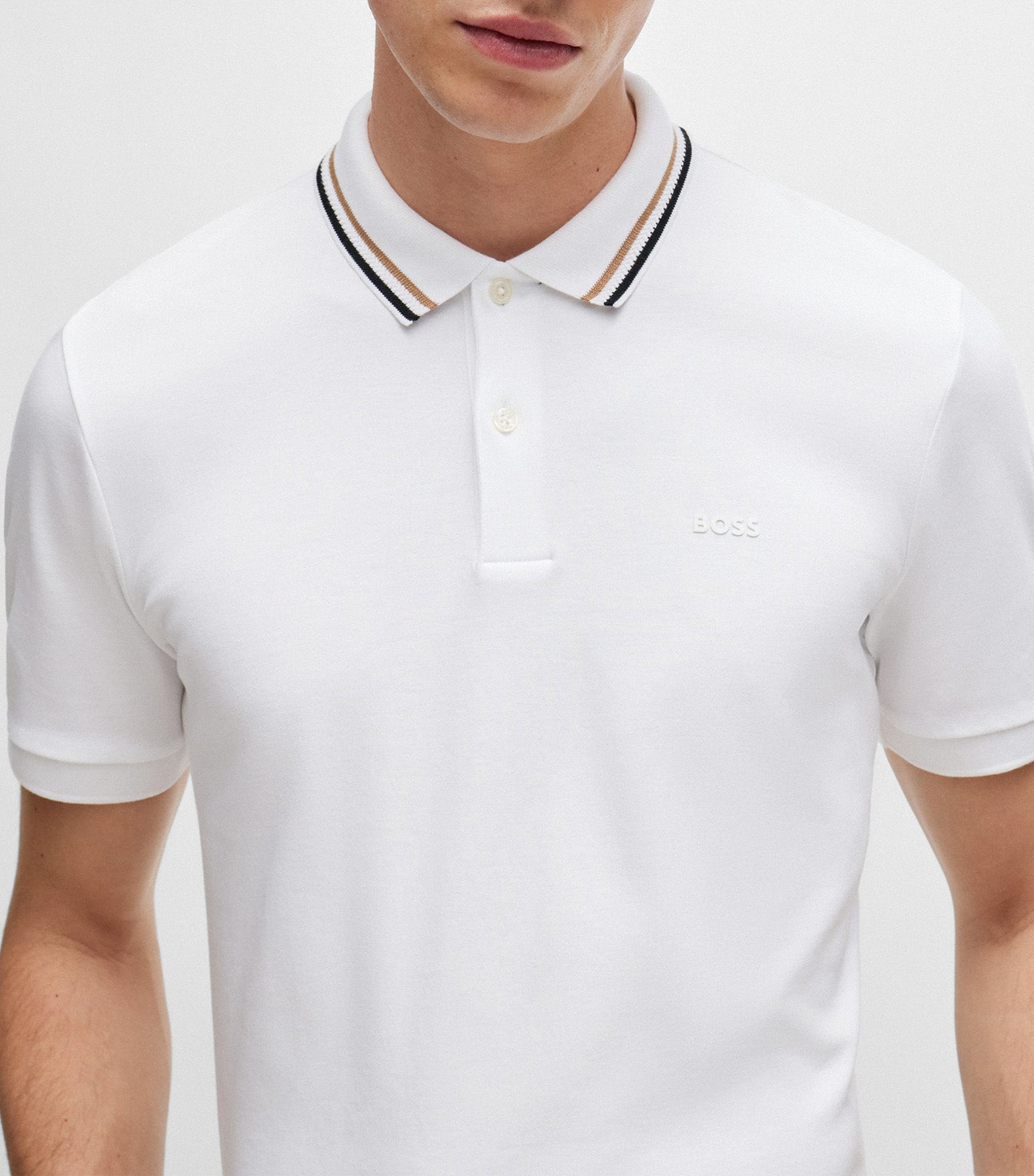 Slim-Fit Polo Shirt in Cotton with Striped Collar
