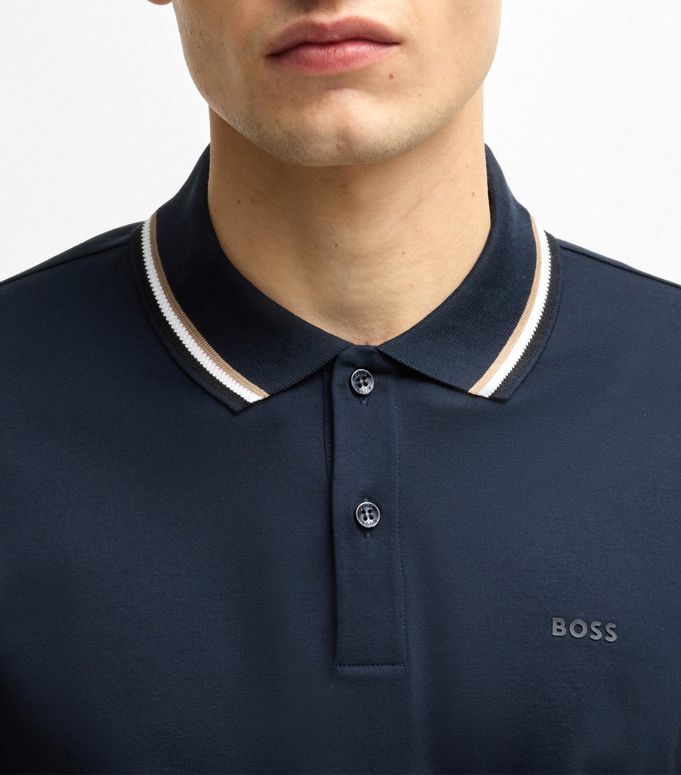 Slim-Fit Polo Shirt in Cotton with Striped Collar