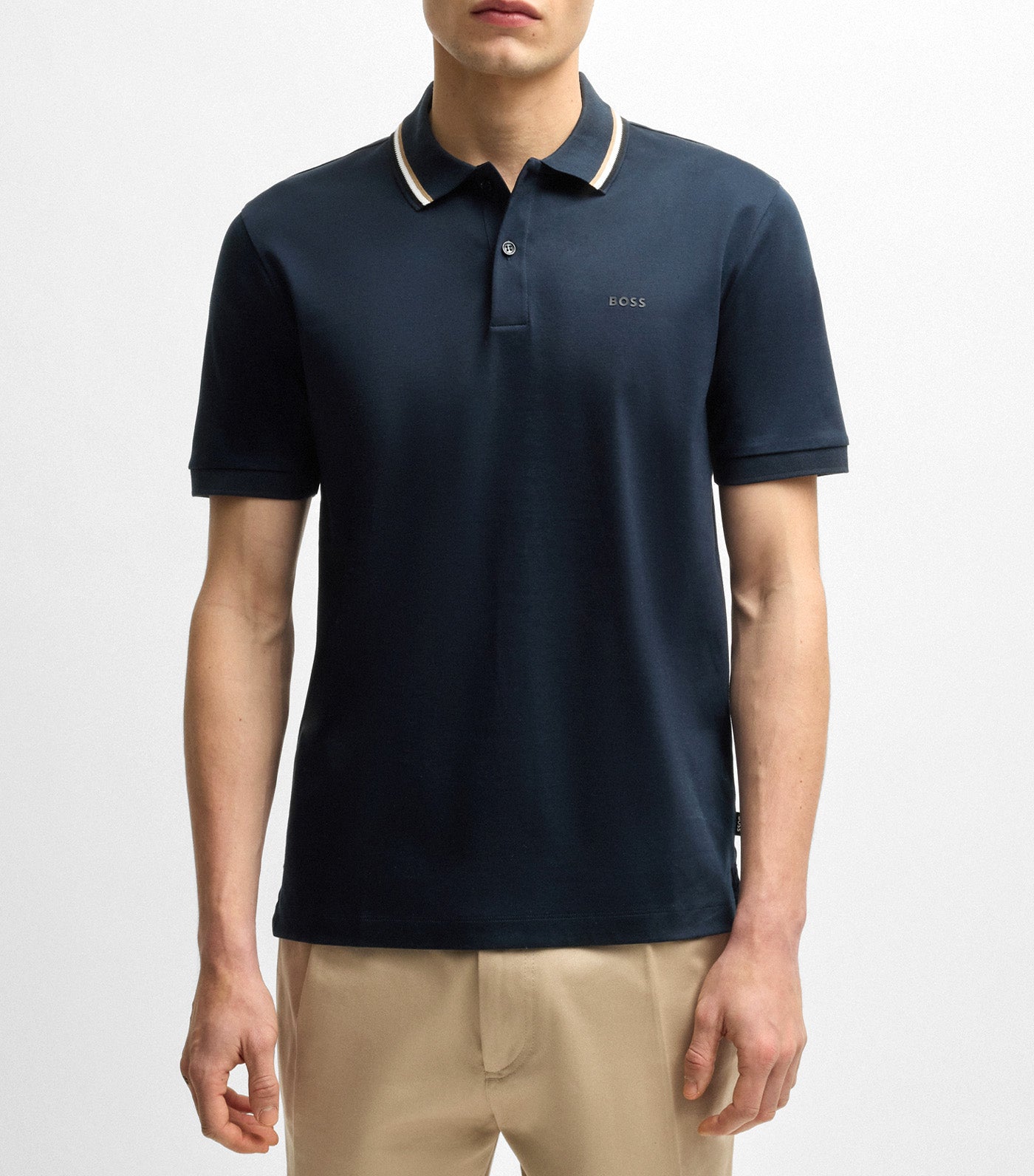 Slim-Fit Polo Shirt in Cotton with Striped Collar