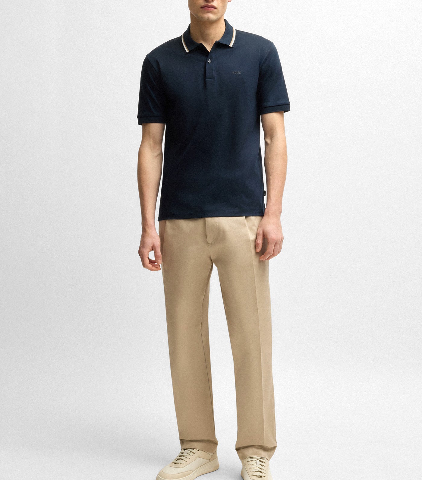 Slim-Fit Polo Shirt in Cotton with Striped Collar