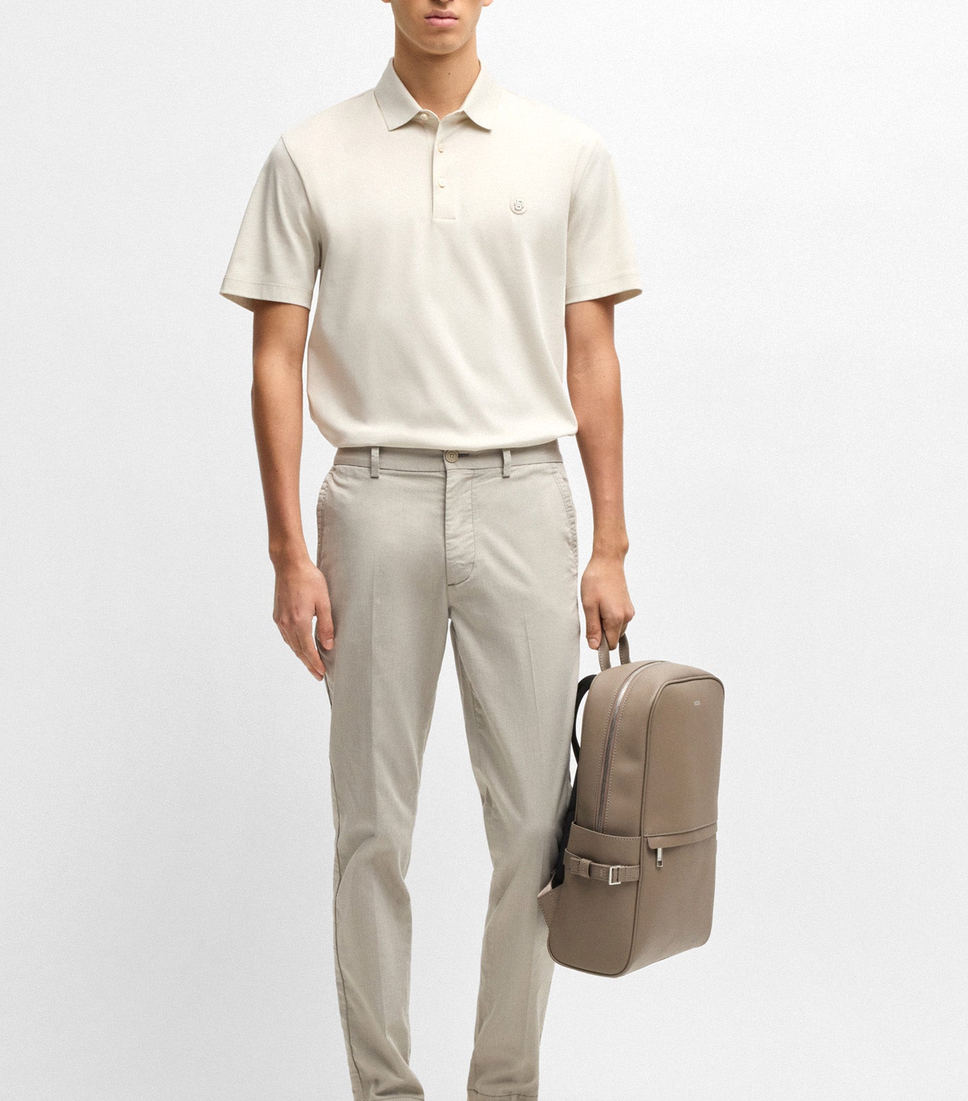 BOSS Mercerised-Cotton Polo Shirt with Double Monogram Open White
