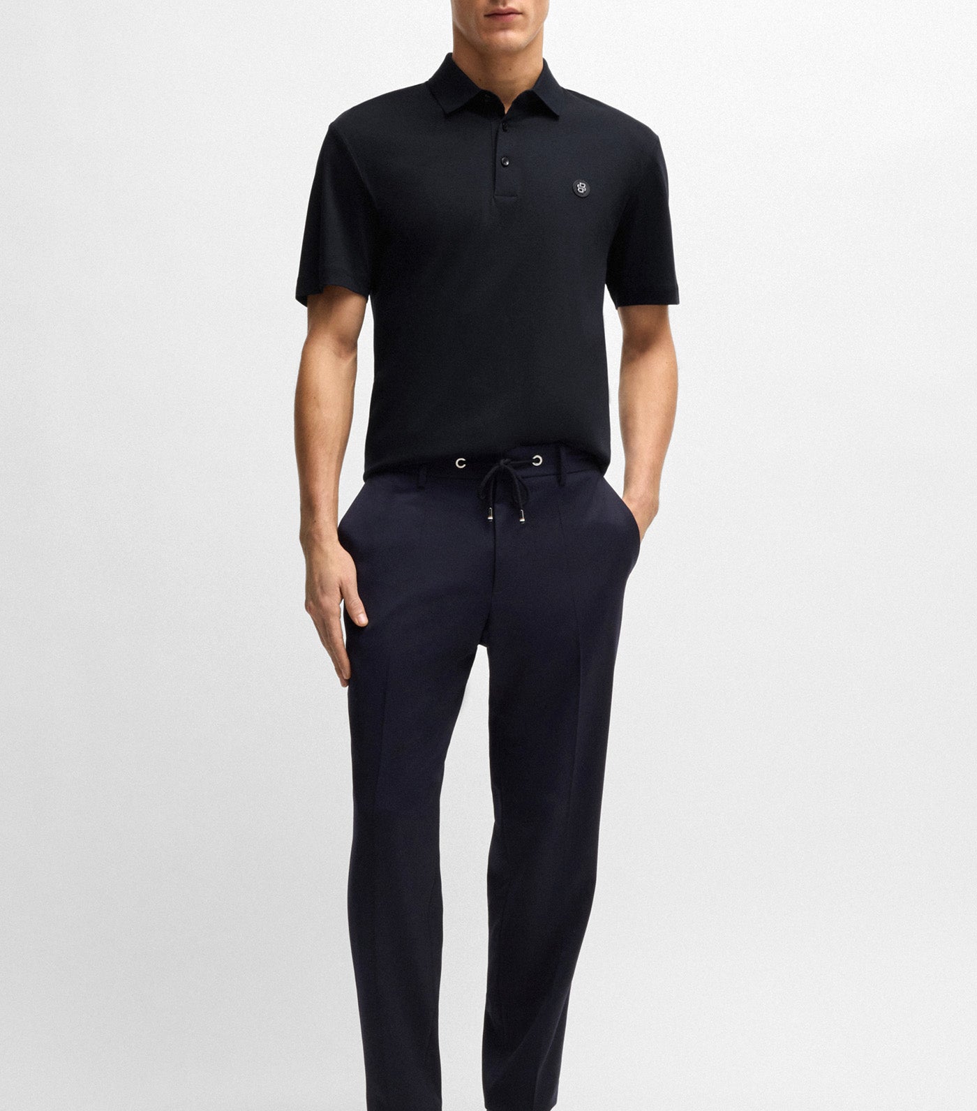 BOSS Mercerised-Cotton Polo Shirt with Double Monogram Dark Blue
