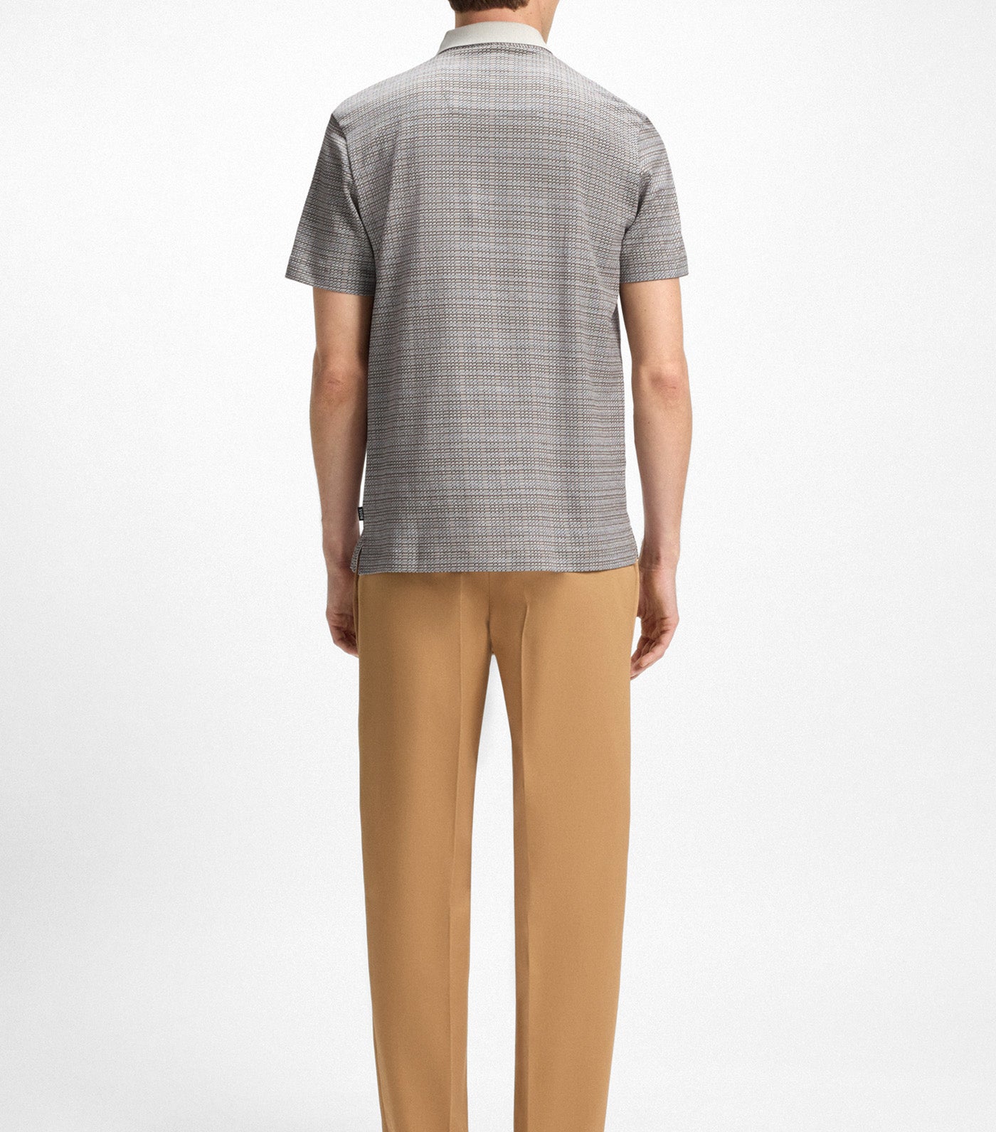 BOSS Mercerised-Cotton Polo Shirt with Grid Pattern Open White