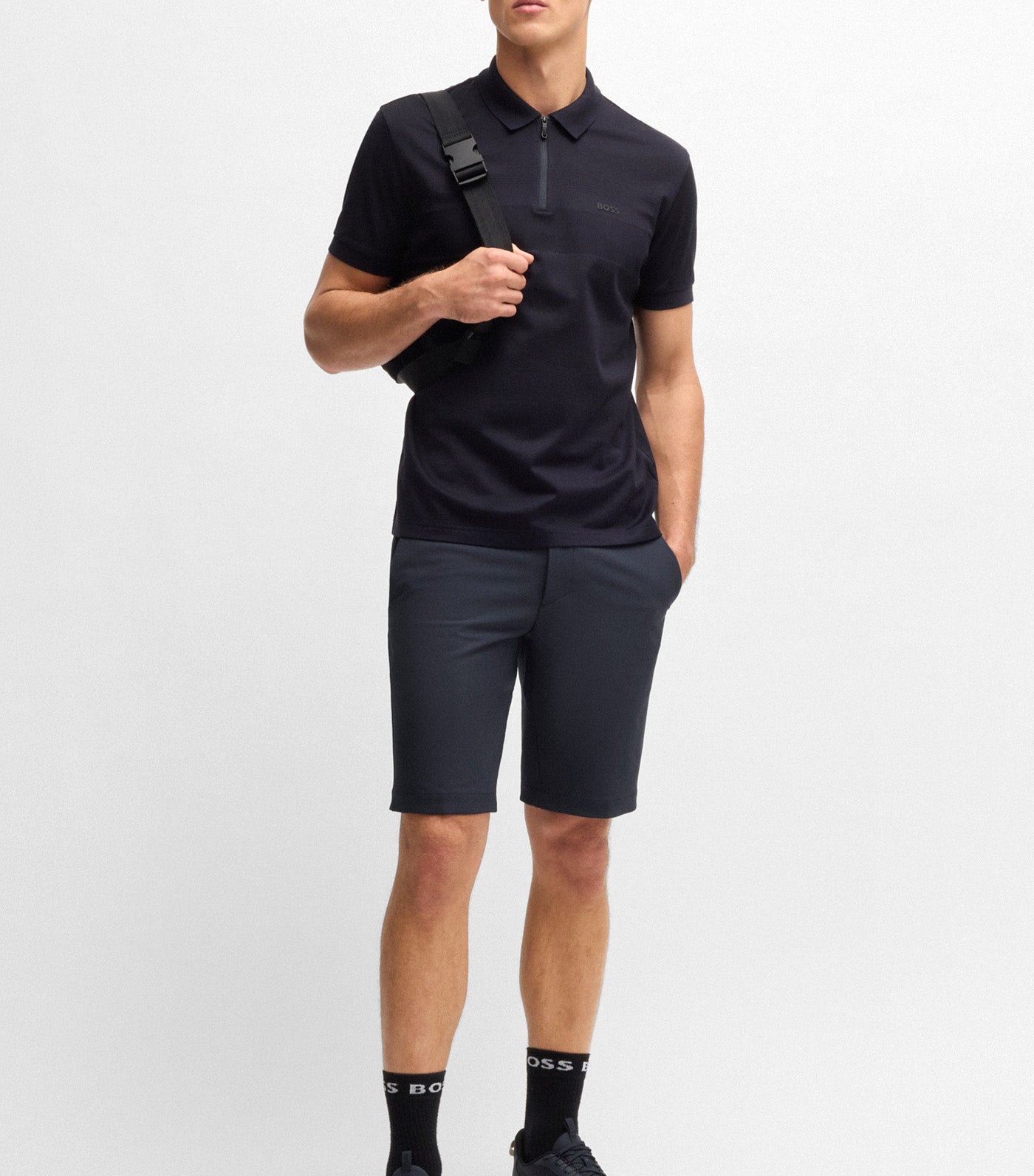 BOSS Slim-Fit Shorts in Water-Repellent Stretch Fabric Dark Blue