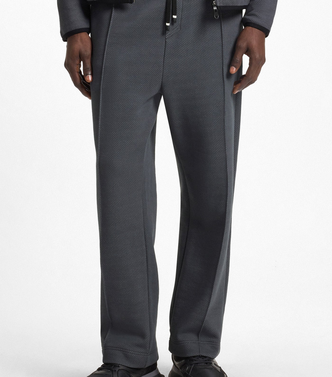 BOSS Relaxed-Fit Tracksuit Bottoms in Quilted Jacquard Dark Gray